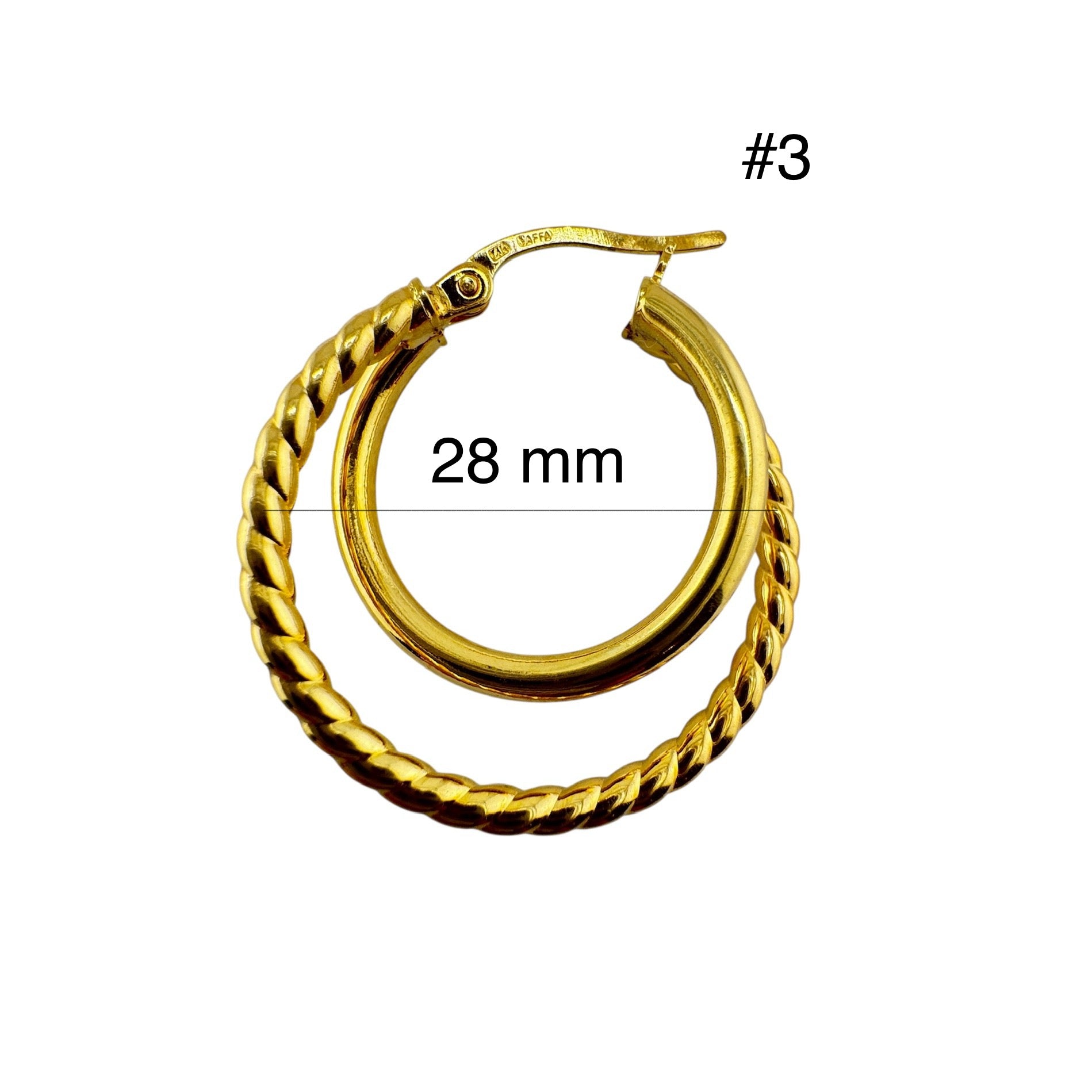 Aretes Argolla Doble Tubo Liso y Torcido en Oro 14K