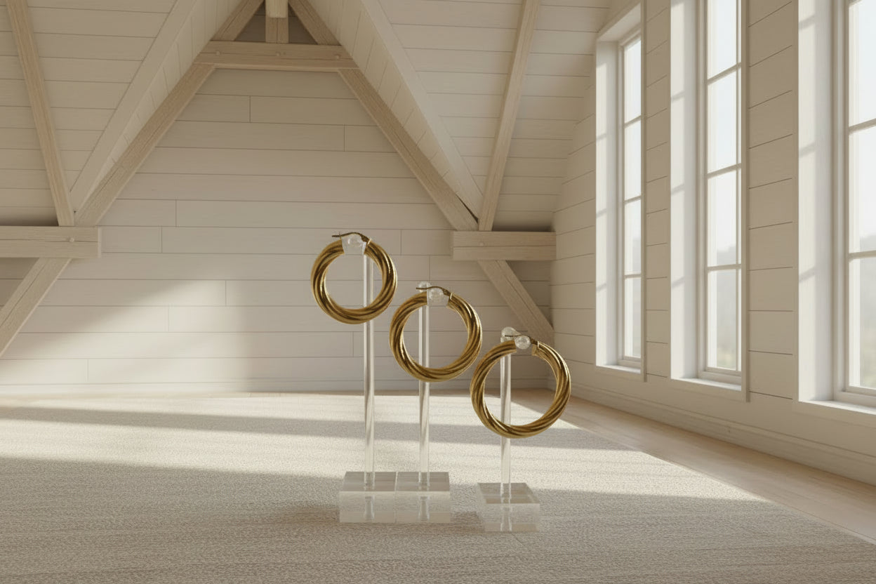 Argollas torcidas lisas de Oro 14k 6 mm