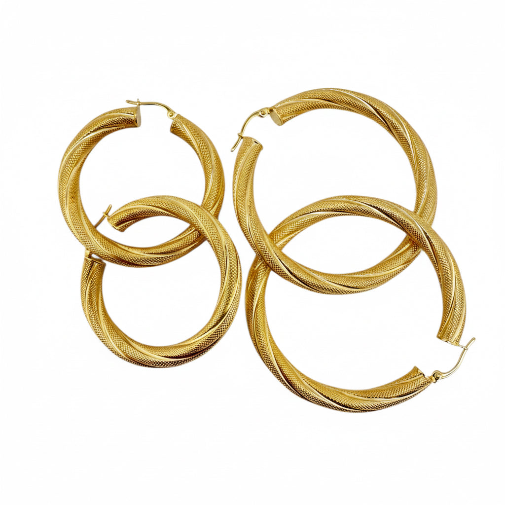 Argollas torcidas satinadas de Oro 14K 5 mm
