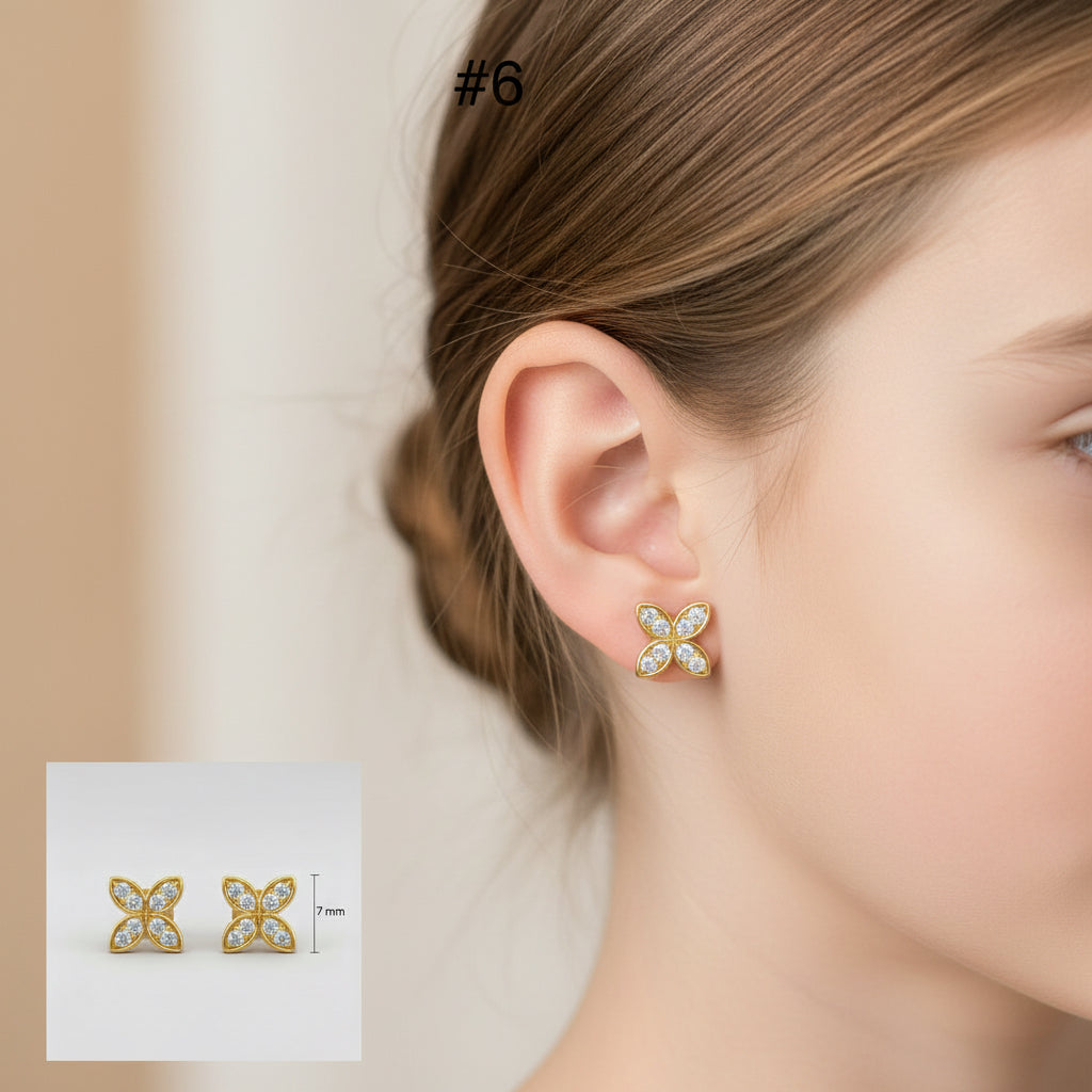 Aretes pequeños con cierre de rosca en Oro 14K