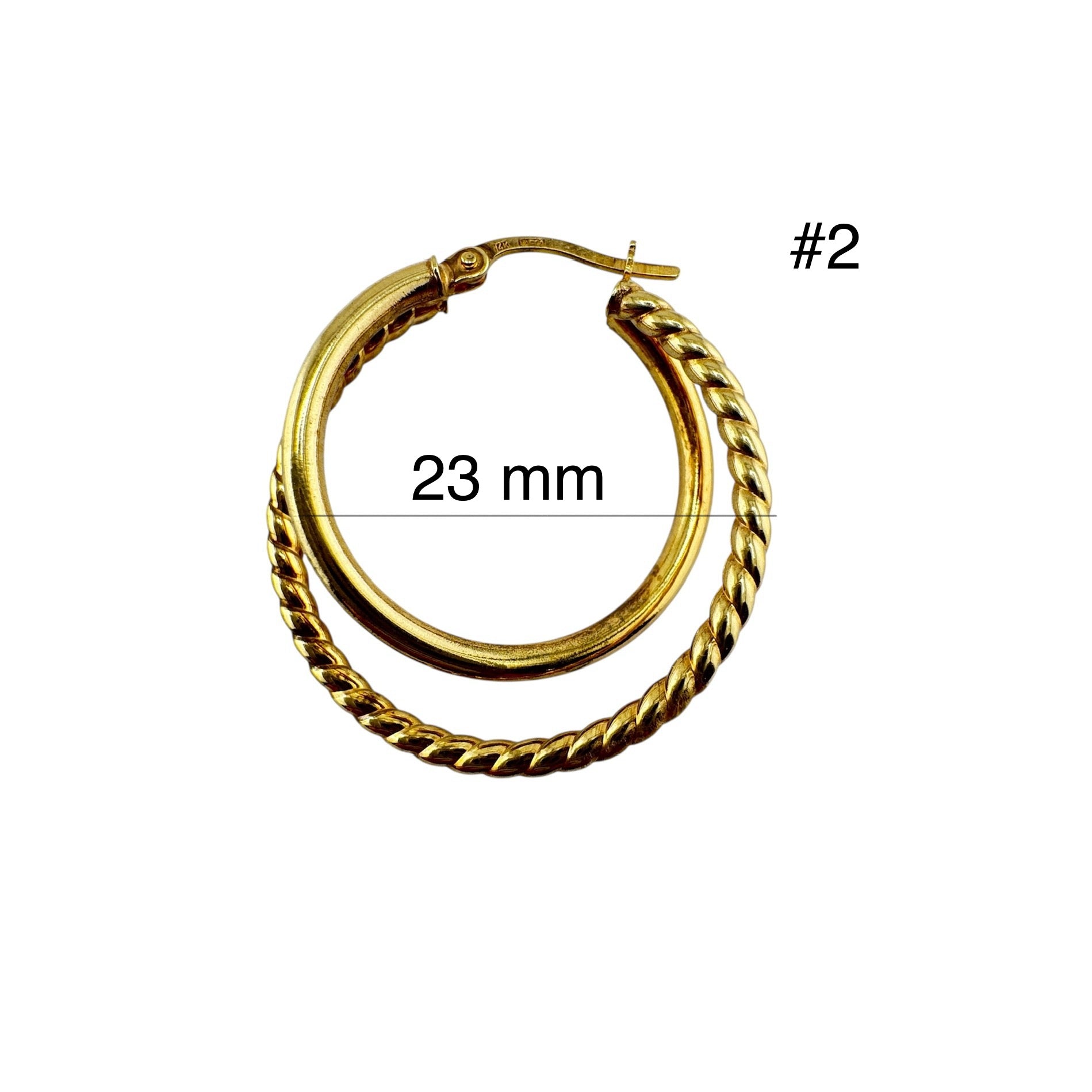 Aretes Argolla Doble Tubo Liso y Torcido en Oro 14K