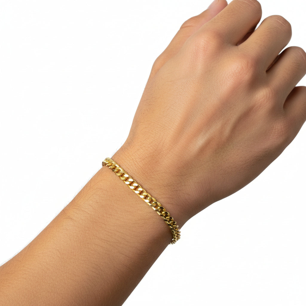 Pulsera Cadena Cubana Italiana en Oro 14K 3.7 mm