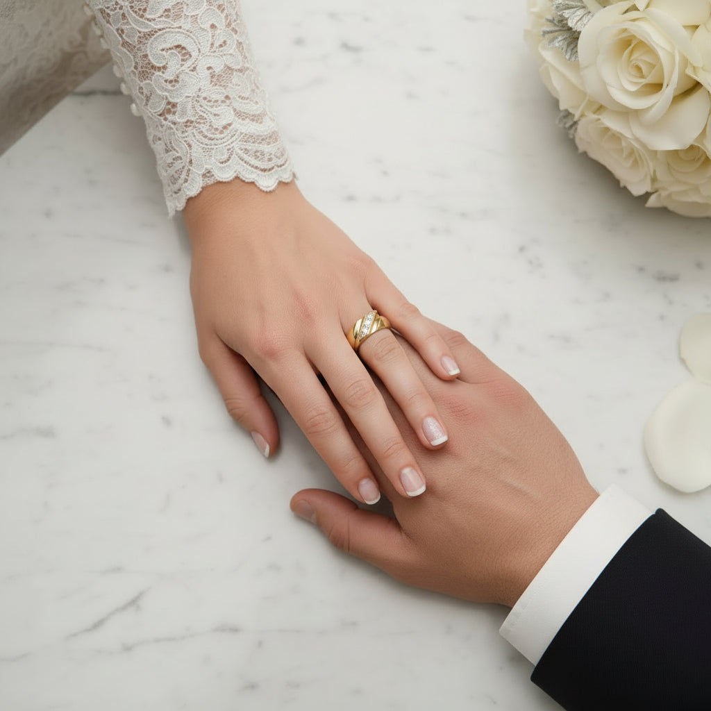 Anillo de compromiso tres piedras de Oro 14K
