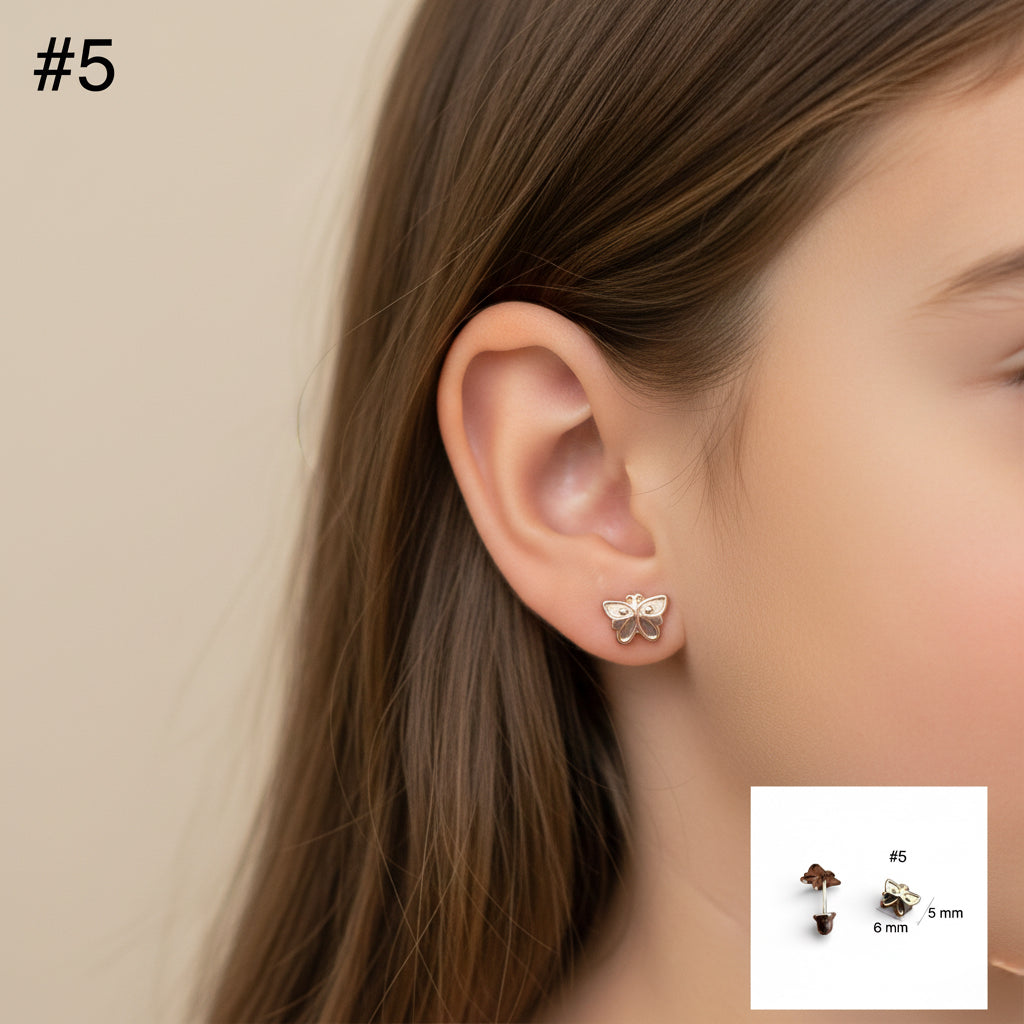 Aretes pequeños con cierre de rosca en Oro 14K