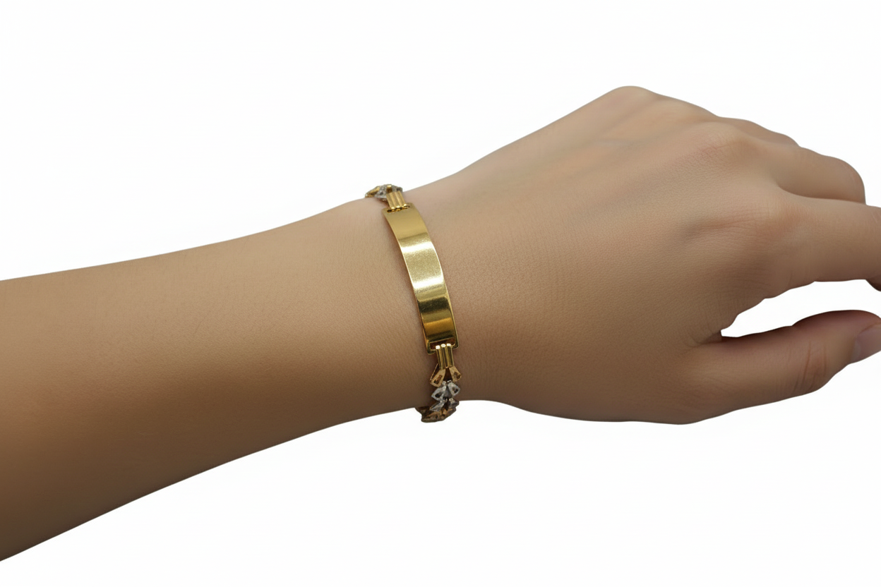 Pulsera Fan Link con Placa en Oro 14K