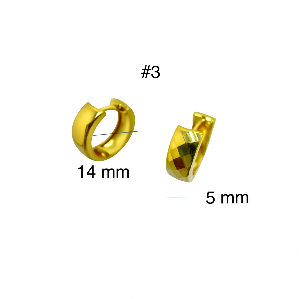 Aretes cortos con cierre de pin y clip de presión en oro 14 kilates