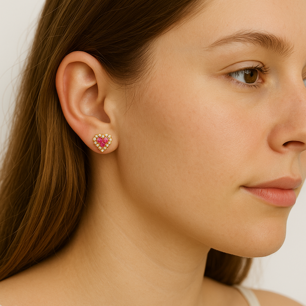 Aretes corazón con topacio rosado y diamantes en oro amarillo 18K 💖✨