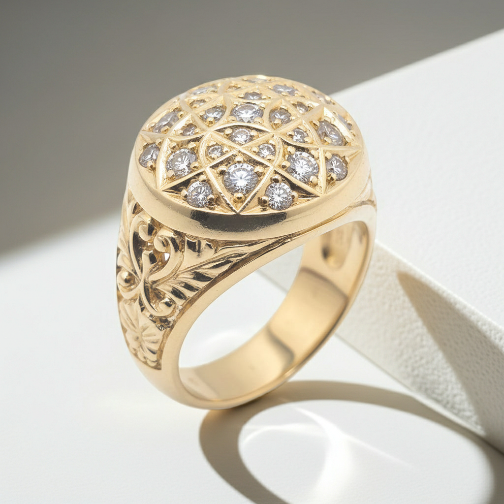 Anillo con circonia blanca tipo roseta de Oro 14K