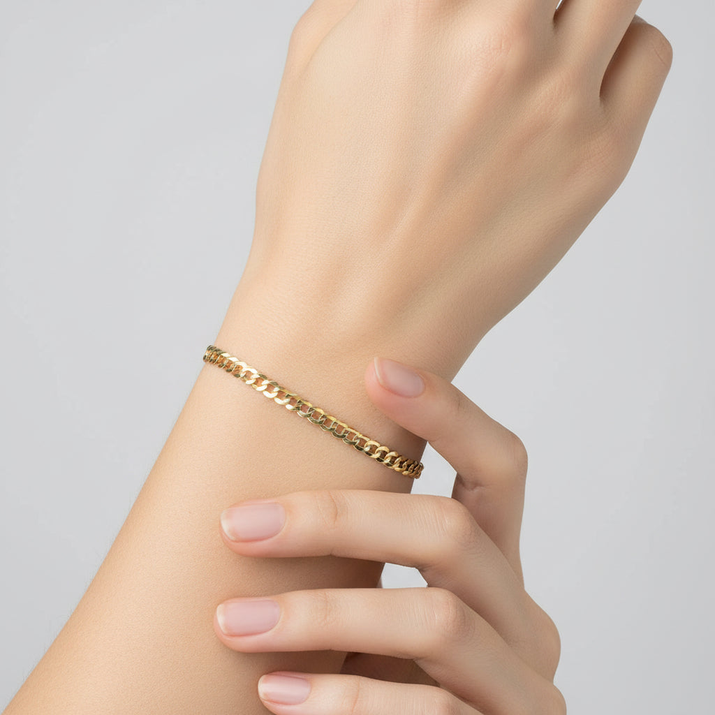 Pulsera Cadena Cubana Italiana en Oro 14K 3.7 mm