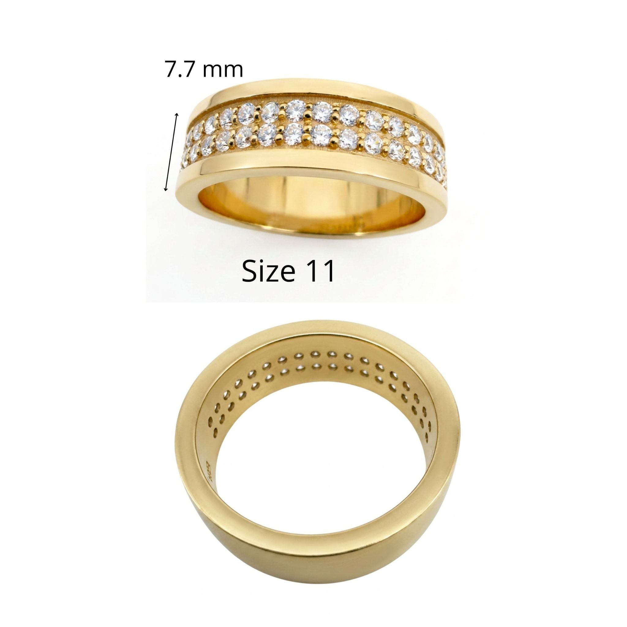 Anillo de eternidad en Oro 14K talla 11 con dos filas de circonias y ancho aproximado de 7.7 mm, TuOro®