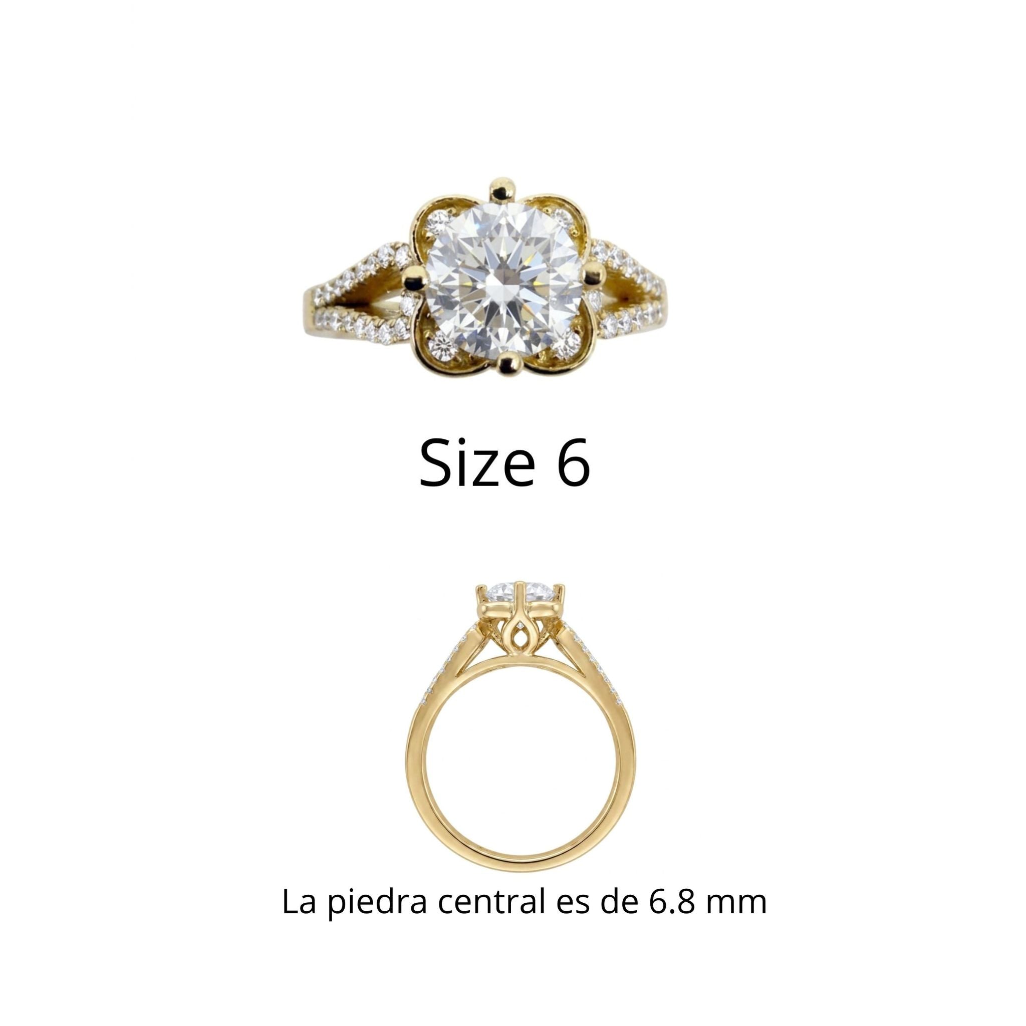 Anillo de Compromiso en Oro 10K con Circonia Redonda y Pavé.