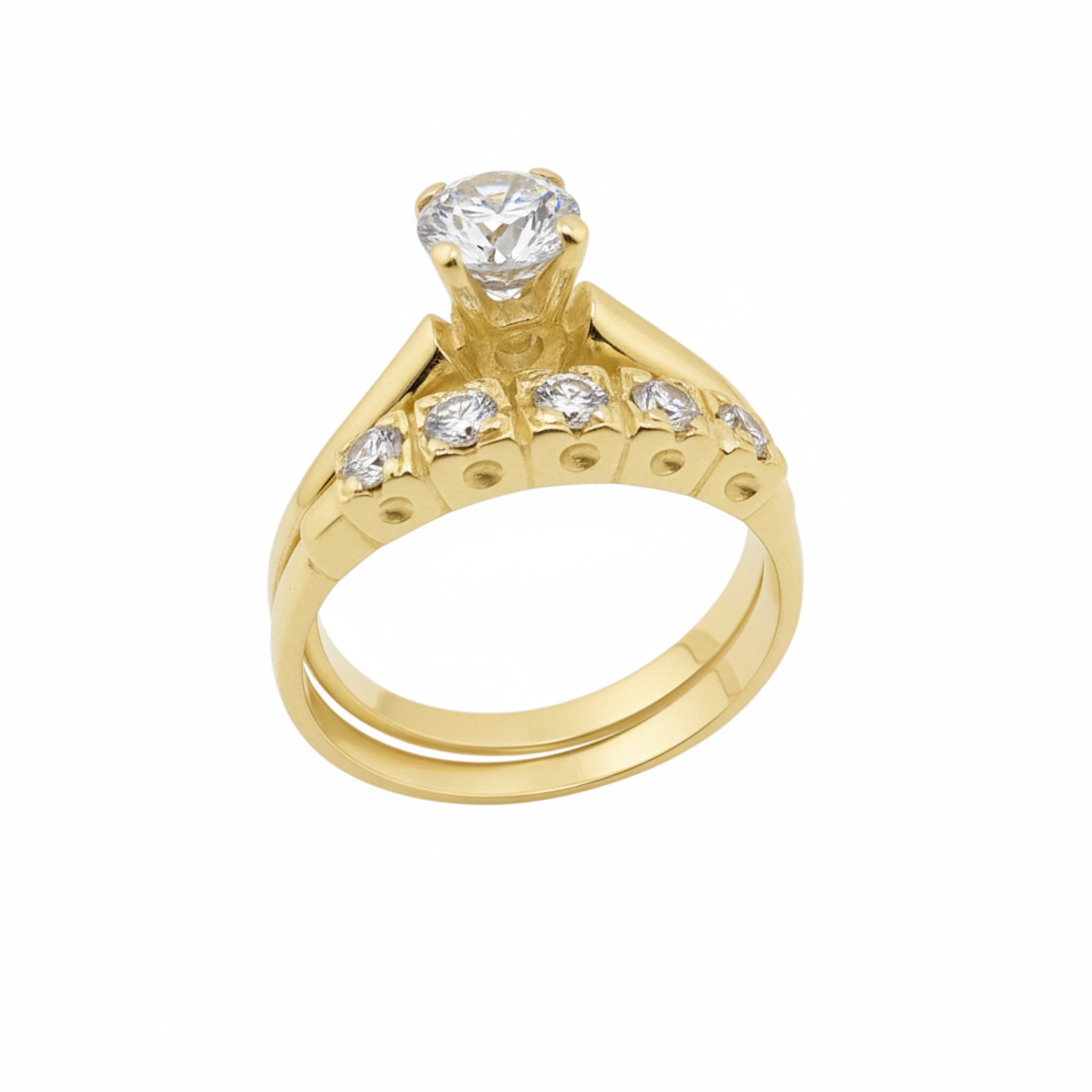 Vista superior del solitario de 5 mm en anillo de compromiso tradicional en Oro 14K, diseño refinado de TuOro.