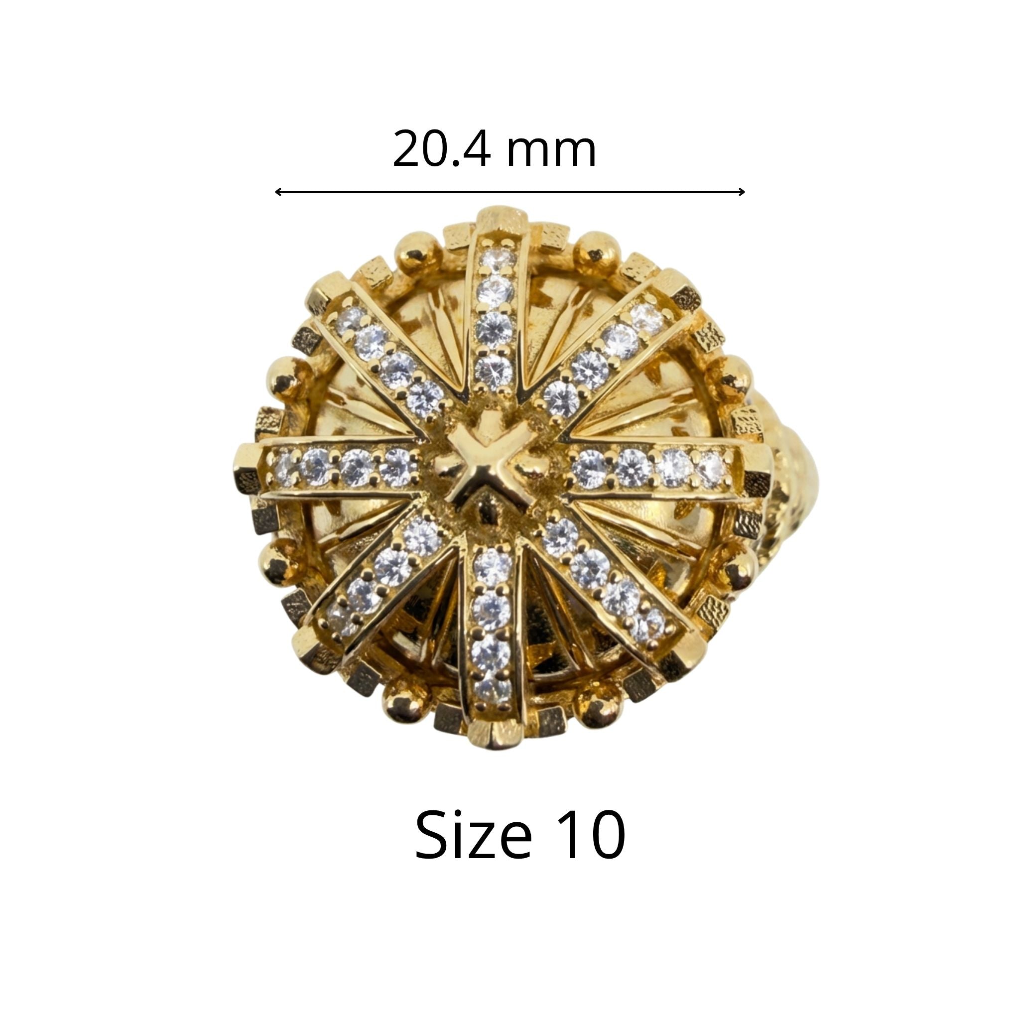 Anillo Corona Real de Oro 10K talla 10, con vista superior y medida aproximada de 20.4 mm de ancho.