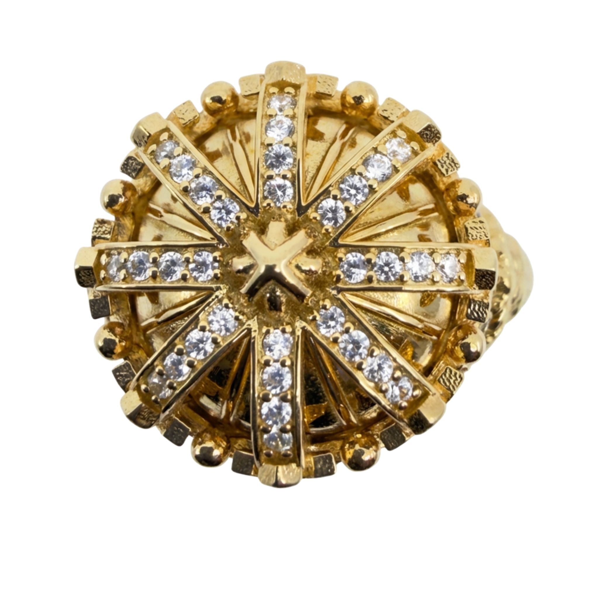 Anillo Corona Real de Oro 10K en vista superior, con diseño de corona y circonias que resaltan su acabado detallado.