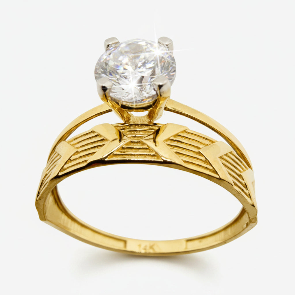 anillo de compromiso solitario de aro dividido en Oro 14K 6 mm diseño geométrico TuOro
