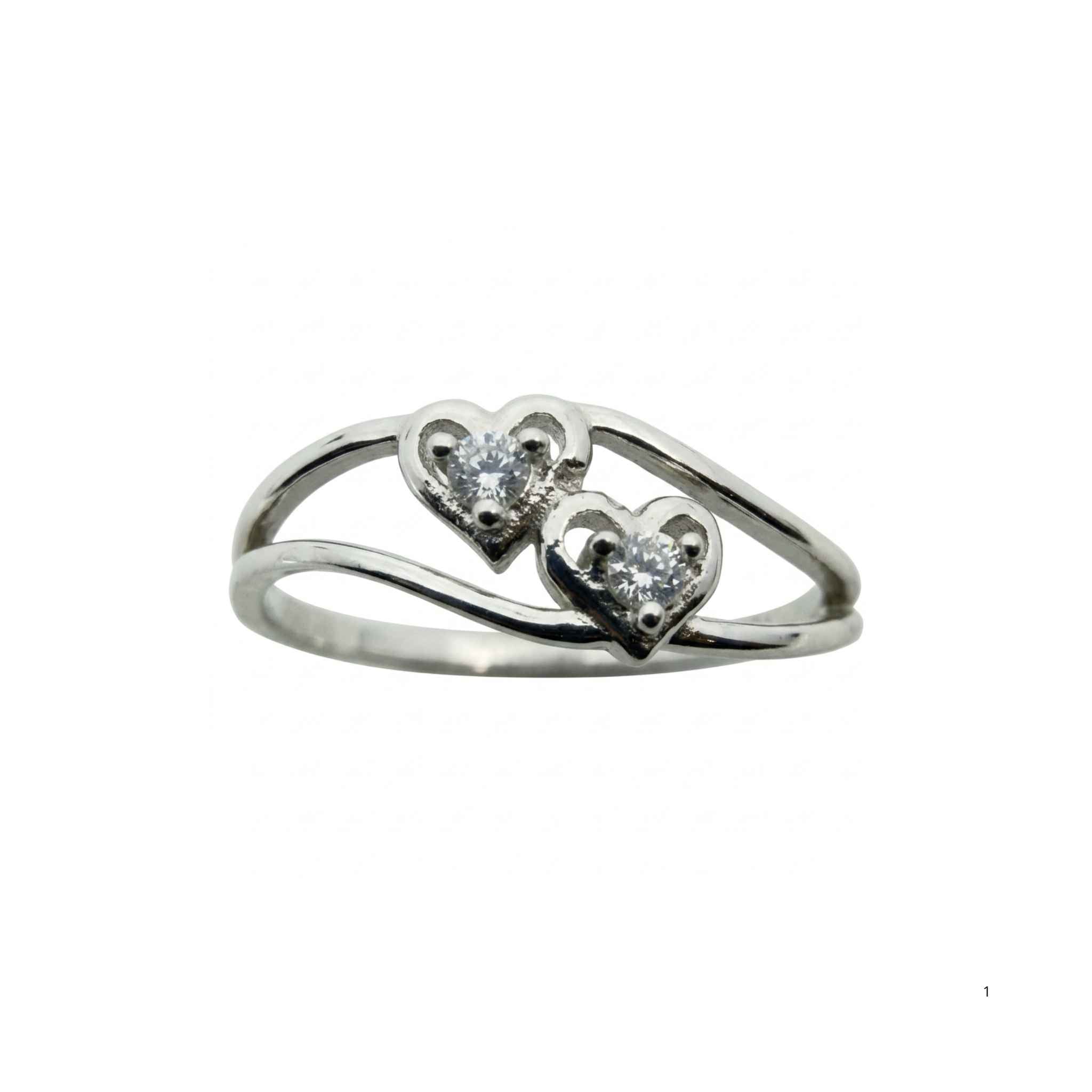 Anillo Doble Corazón en Plata 925 TuOro con baño de rodio y dos circones pequeños en diseño de corazones