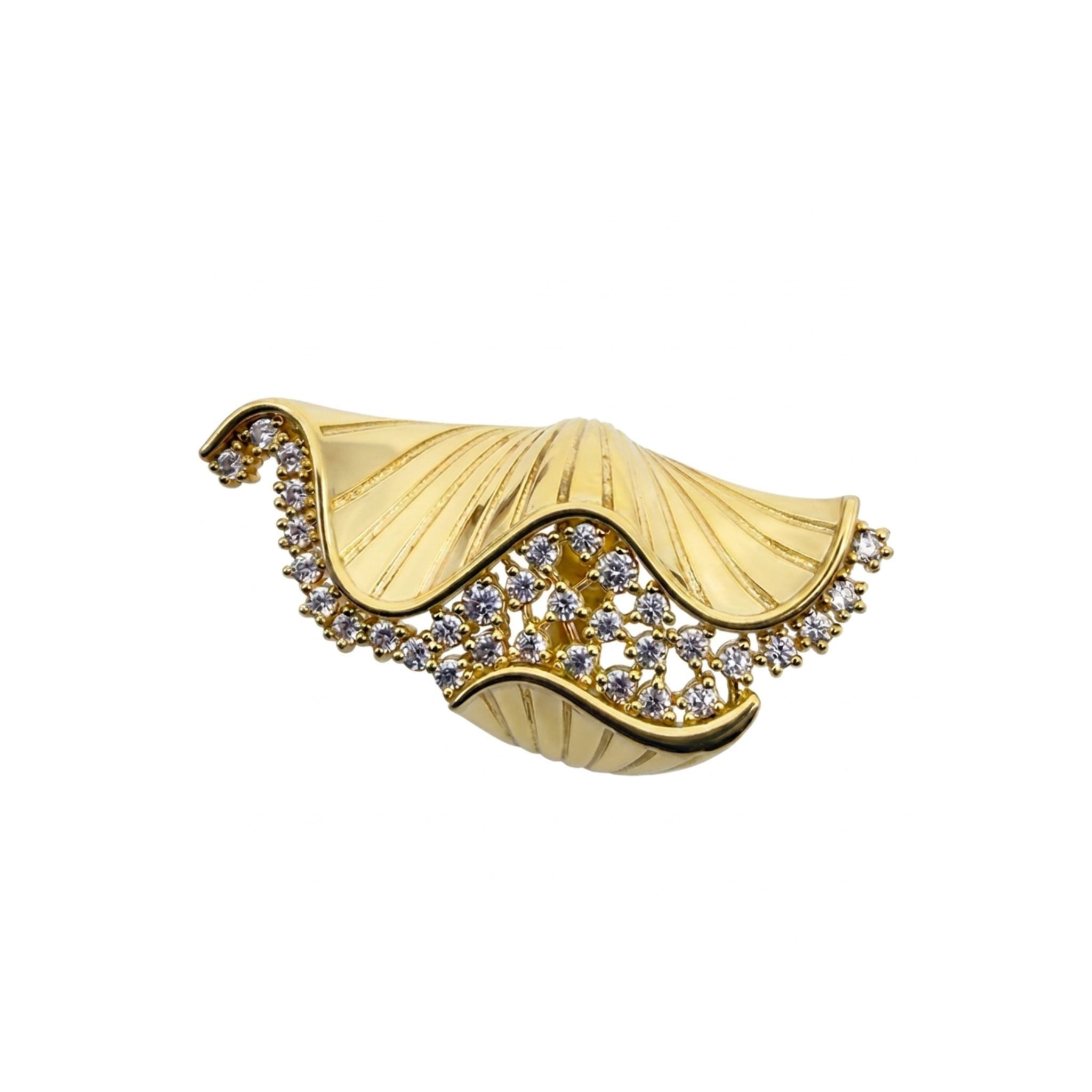 Anillo extra grande para mujer en Oro 10K con diseño ondulado y piedras blancas, vista frontal sobre fondo blanco | TuOro®