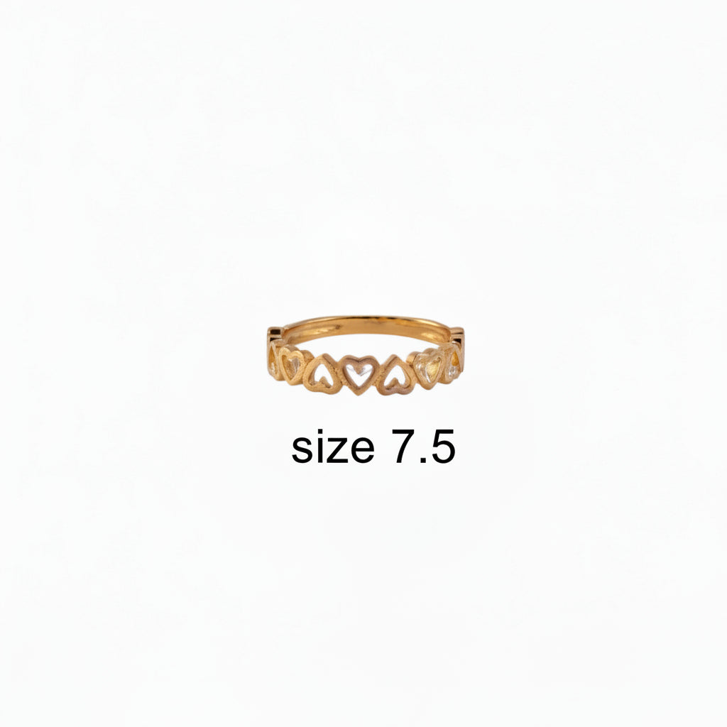 Anillo fino con corazones calados continuos en Oro 14K talla 7 de TuOro, diseño delicado femenino moderno
