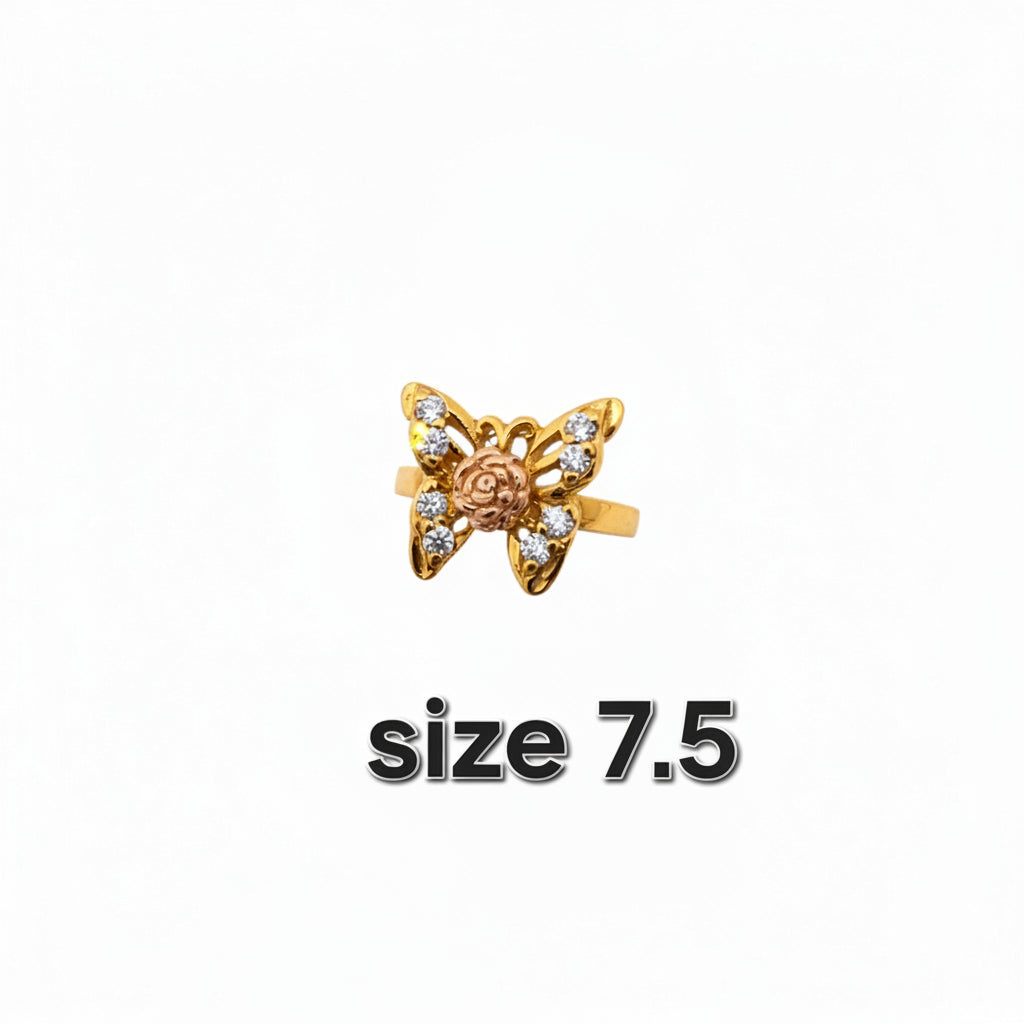 Anillo grueso de Oro 14K con diseño de mariposa y circonias talla 8 — TuOro