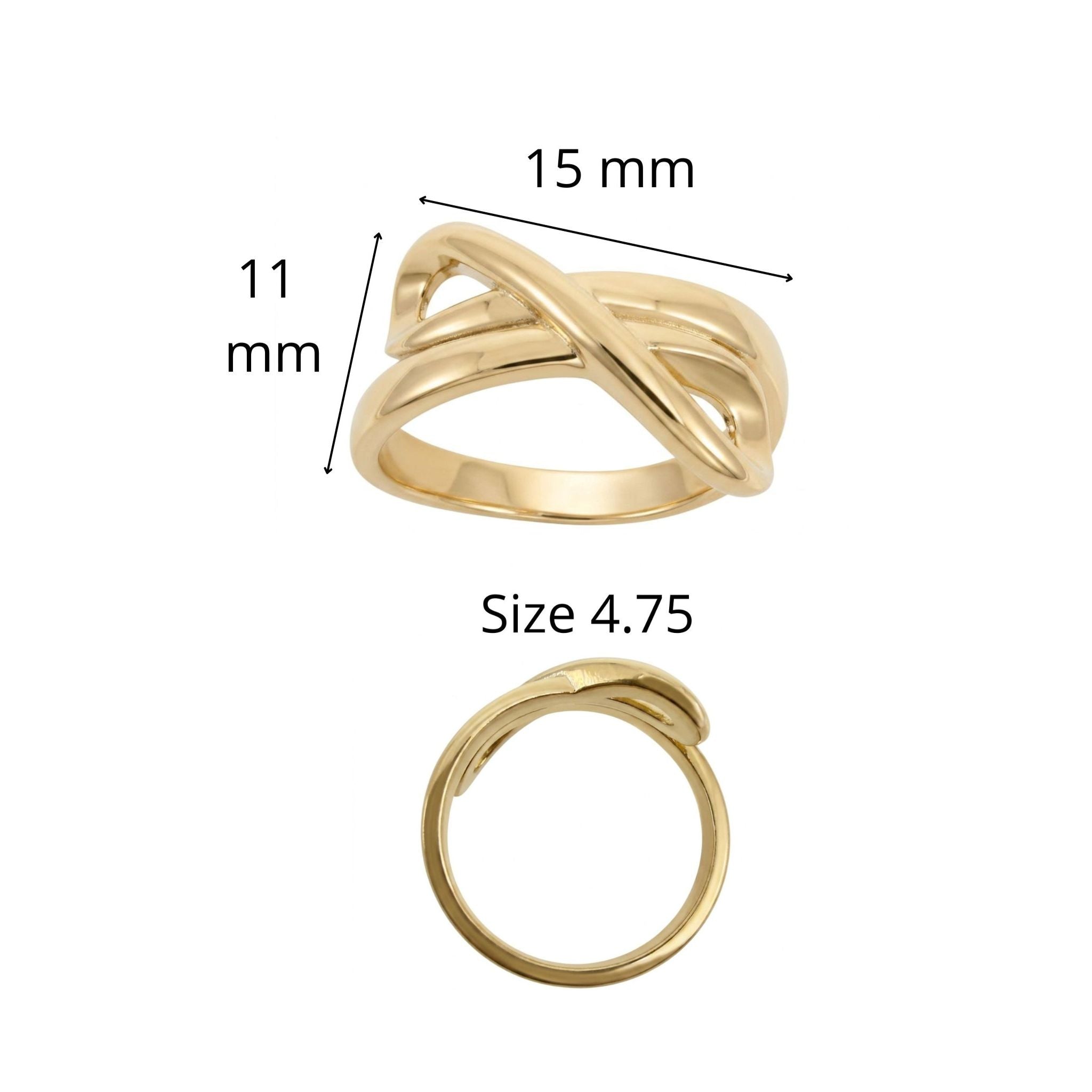 Anillo de Infinito en Oro 10K para Mujer TuOro® talla 4.75, con diseño de 15 x 11 mm.