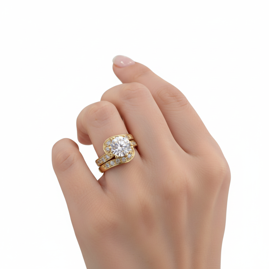 Anillo de compromiso diseño cruzado en Oro 14K 7 mm