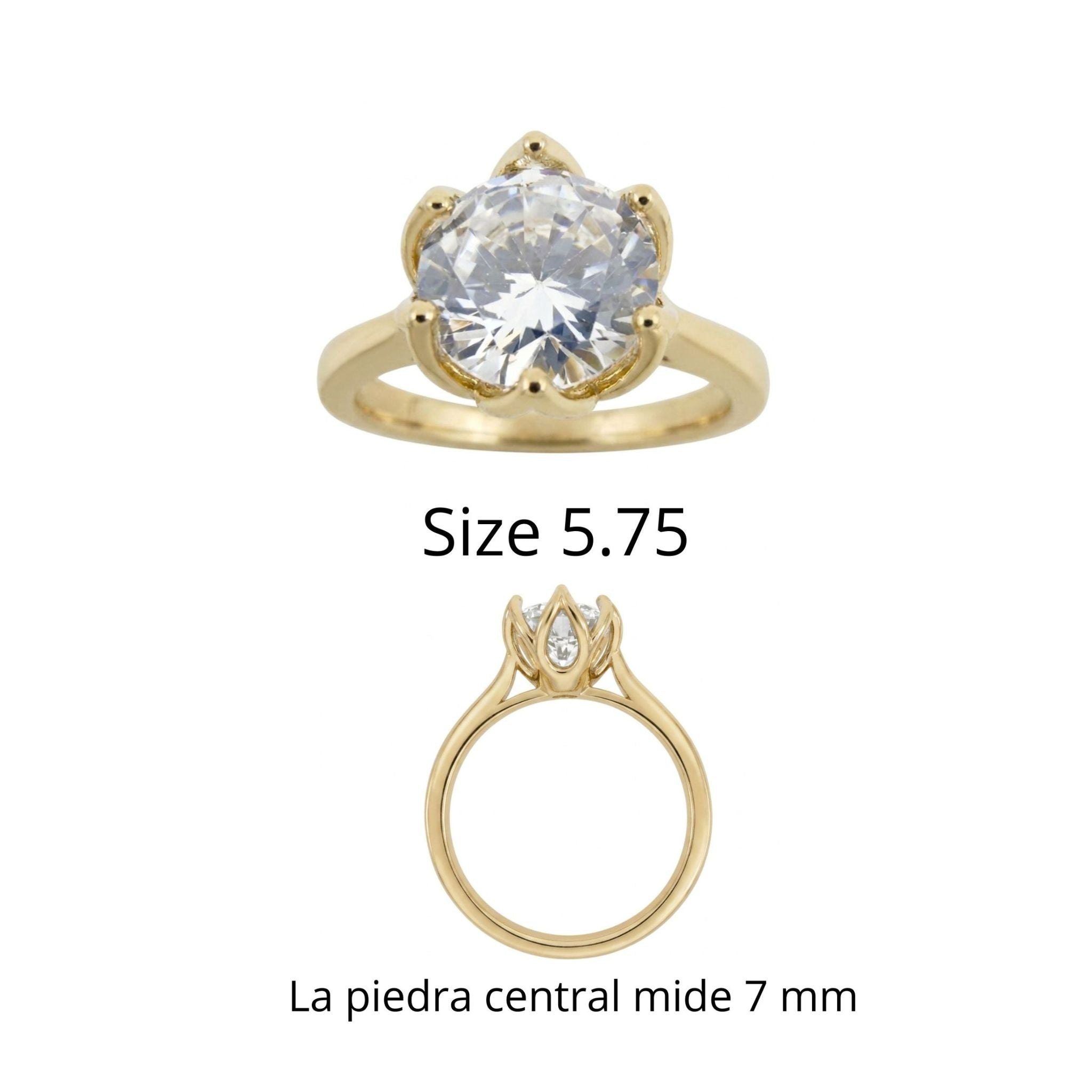 Anillo de Oro 10K para Mujer con Circonia TuOro® talla 5.75, con piedra central redonda de 7 mm.