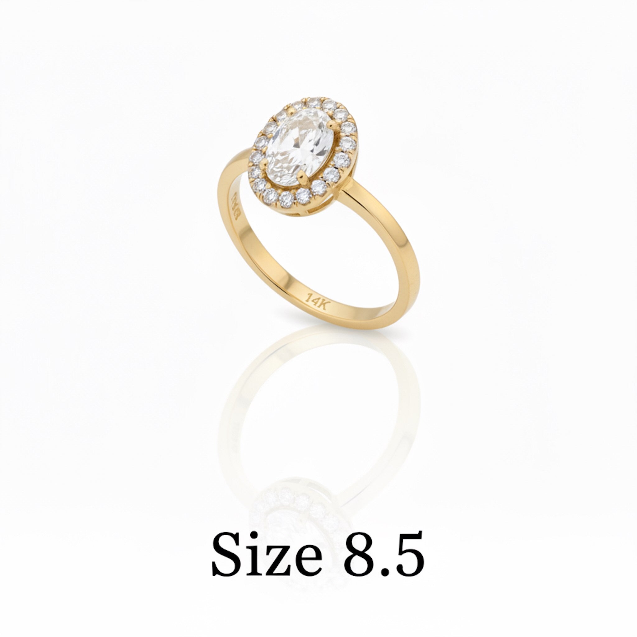 Anillo de Oro 14K con circonia blanca ovalada y halo de circonias talla 8.5 - TuOro