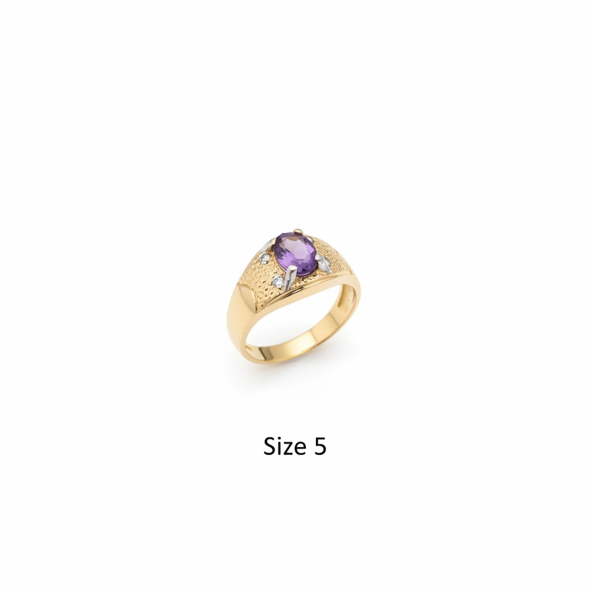 Anillo de Oro 14K con circonia morada ovalada y aro texturizado talla 5 - TuOro