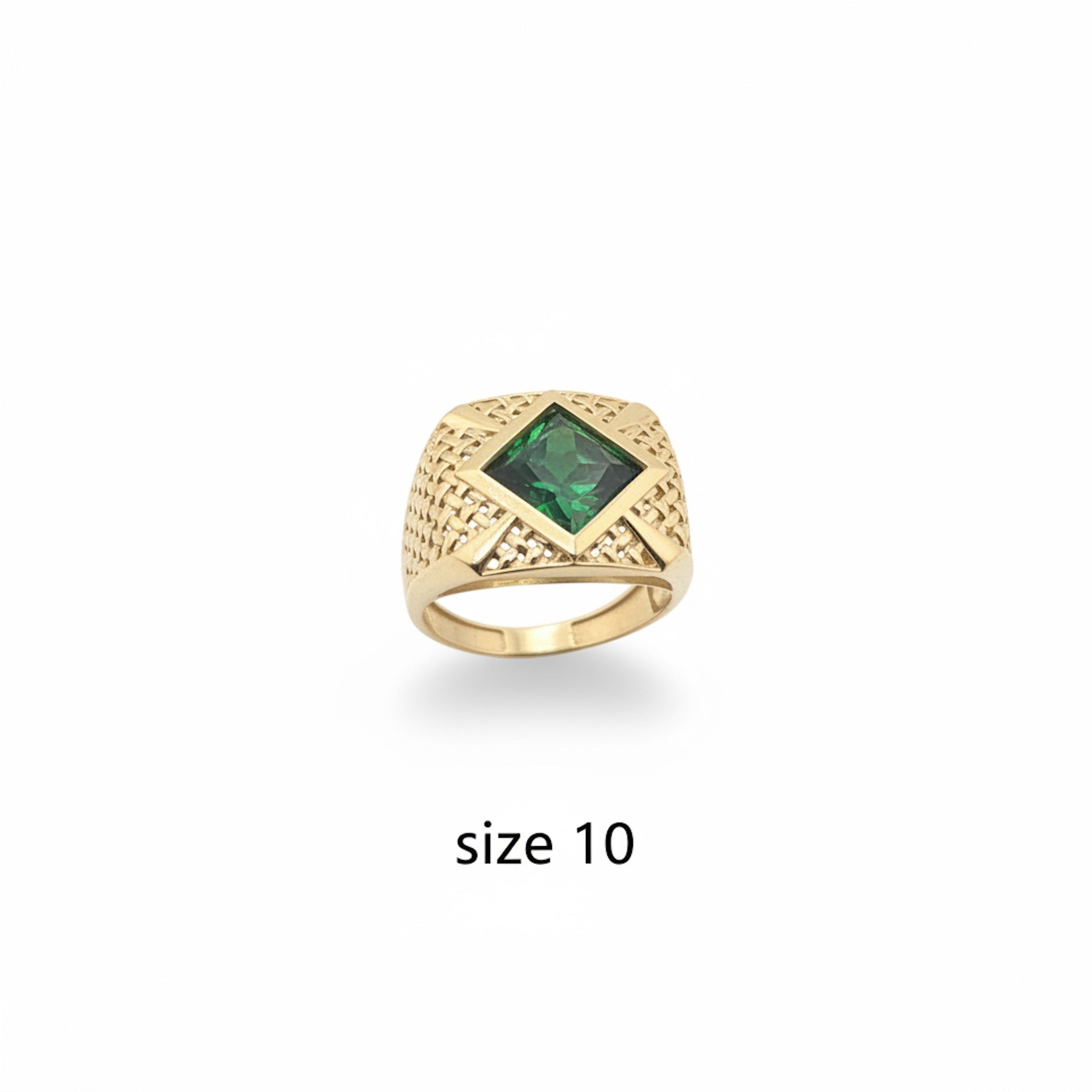 Anillo con circonia verde cuadrada en Oro 14K estilo sello talla 10 - TuOro