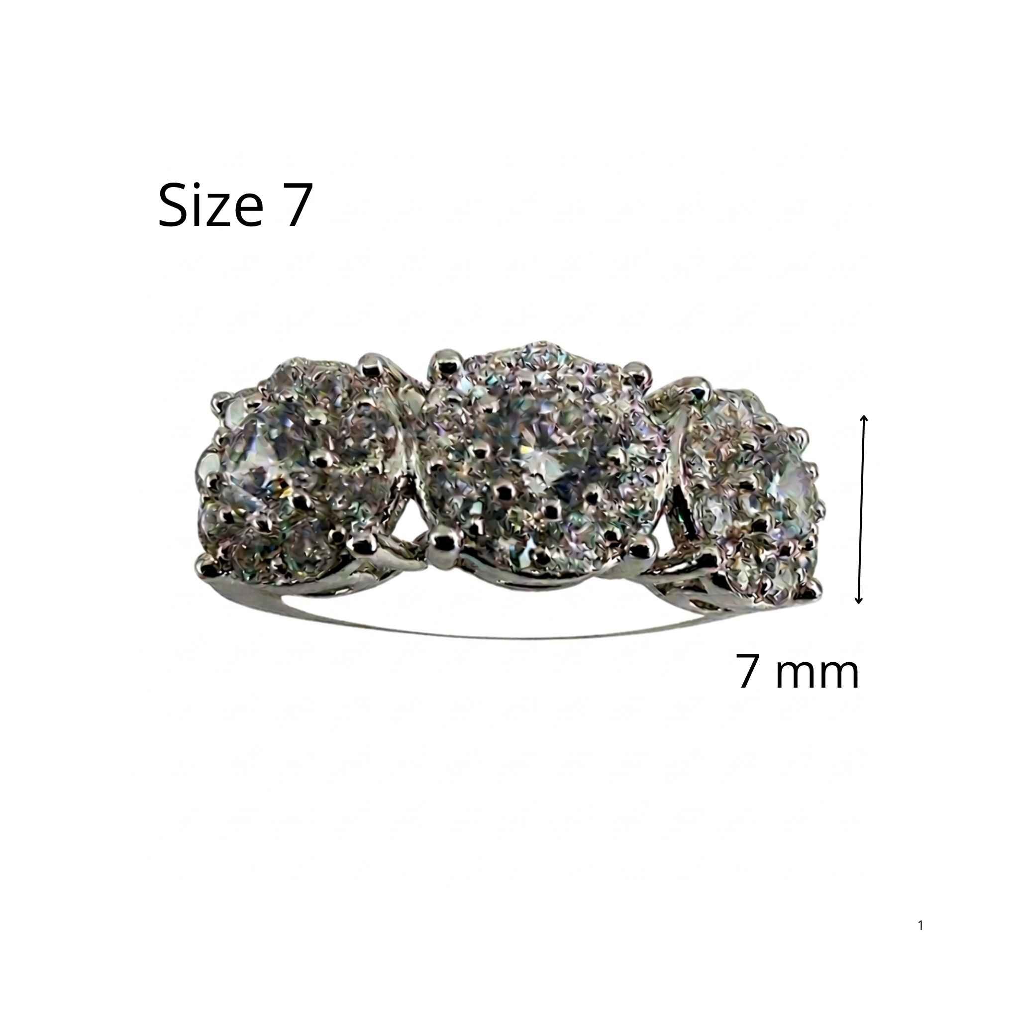 Anillo de promesa tres piedras de Plata 925 con circonias y acabado en rodio, talla 7 y medidas del diseño, TuOro