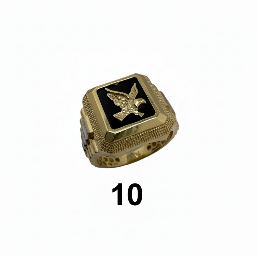 Anillo de sello clásico en Oro 14K con galería y águila en vista superior talla 10 de TuOro
