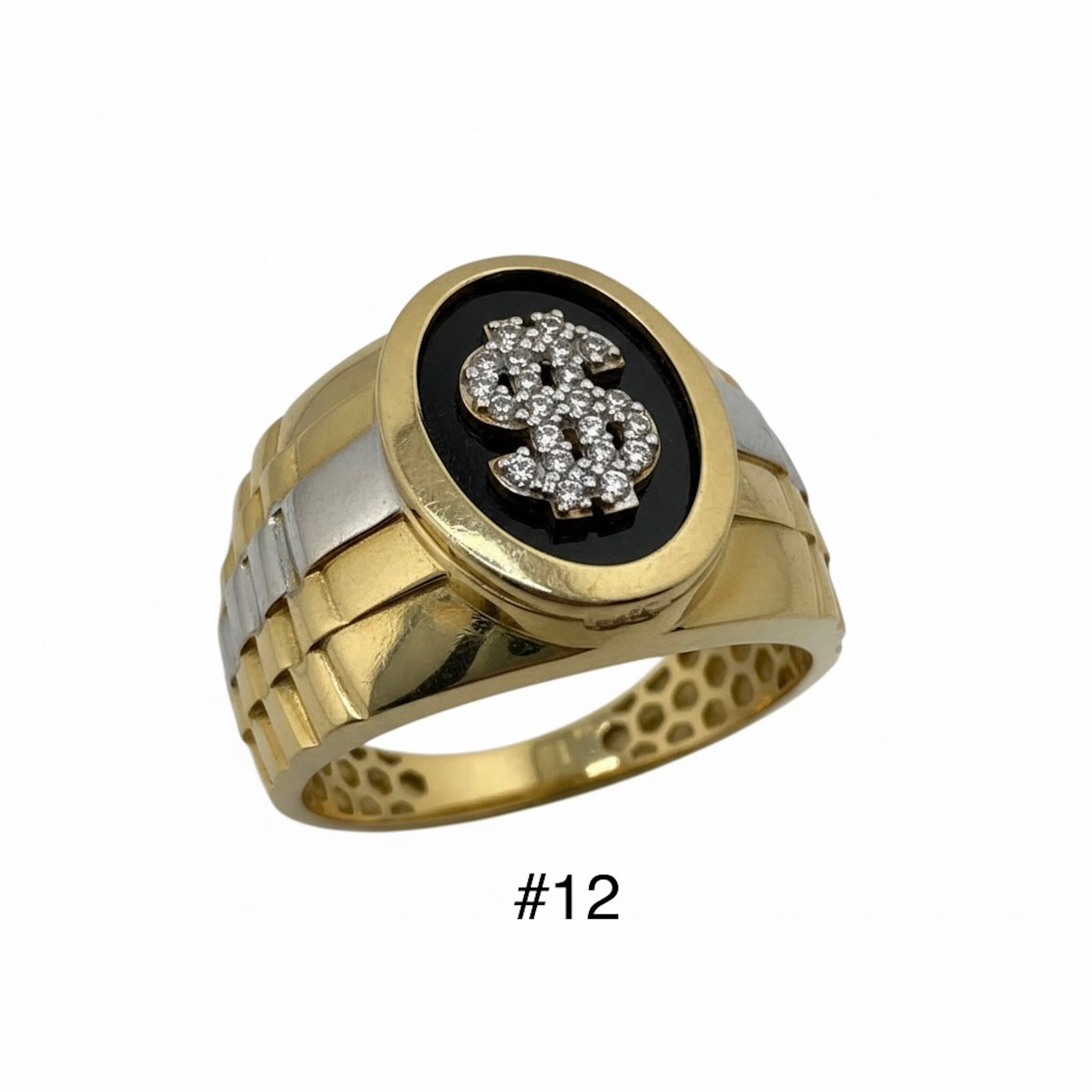 Anillo de sello clásico en Oro 14K con galería y signo de peso con circonias talla 12 de TuOro