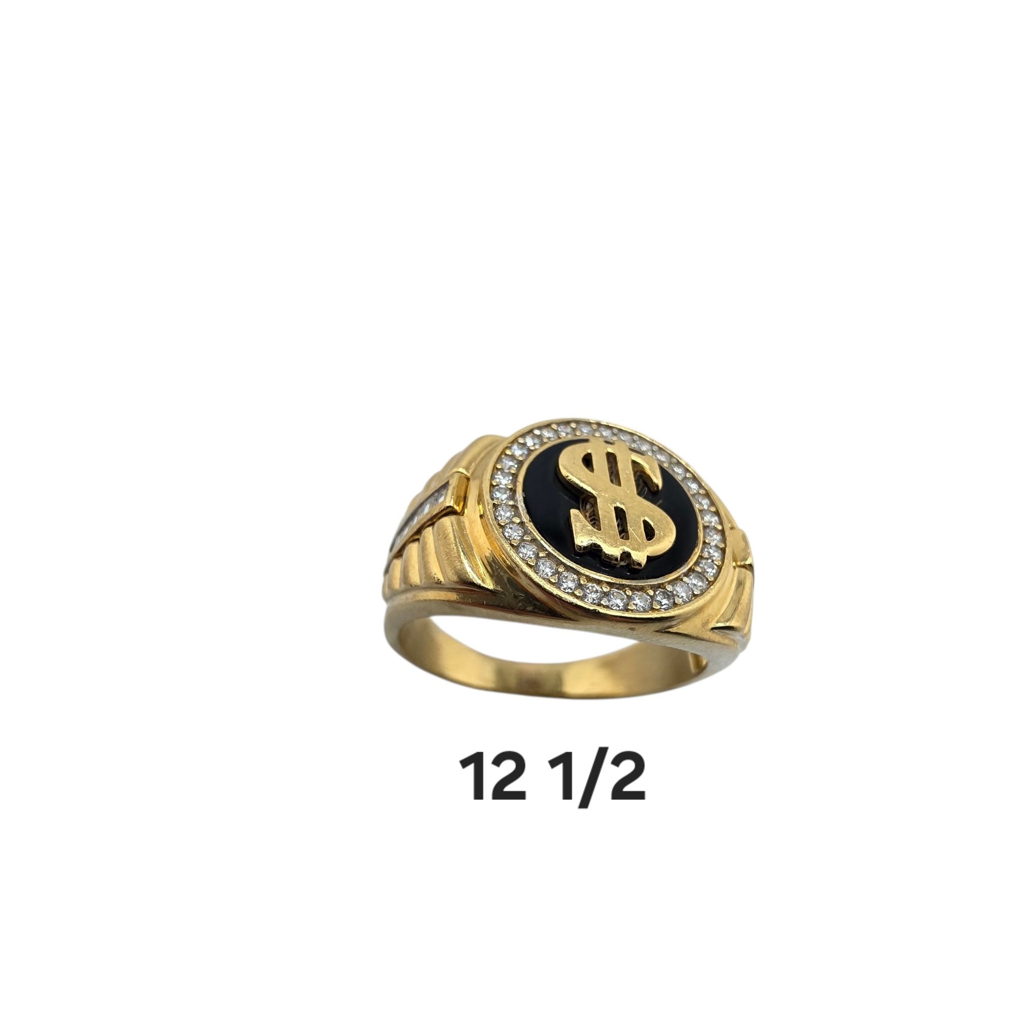Anillo de sello clásico en Oro 14K con signo de peso circular talla 12 1/2 de TuOro