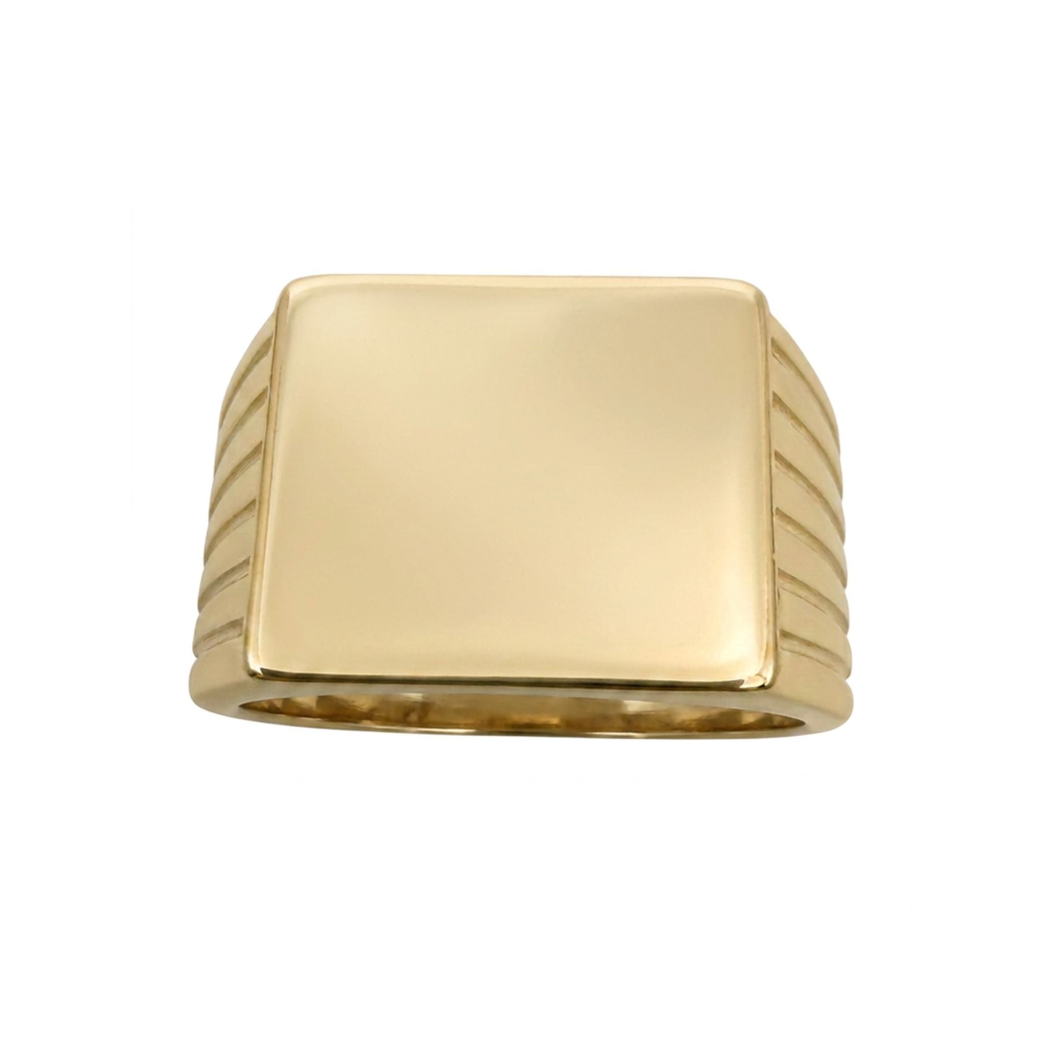 Anillo de sello para meñique en oro 10K TuOro® con superficie rectangular pulida y detalles laterales.
