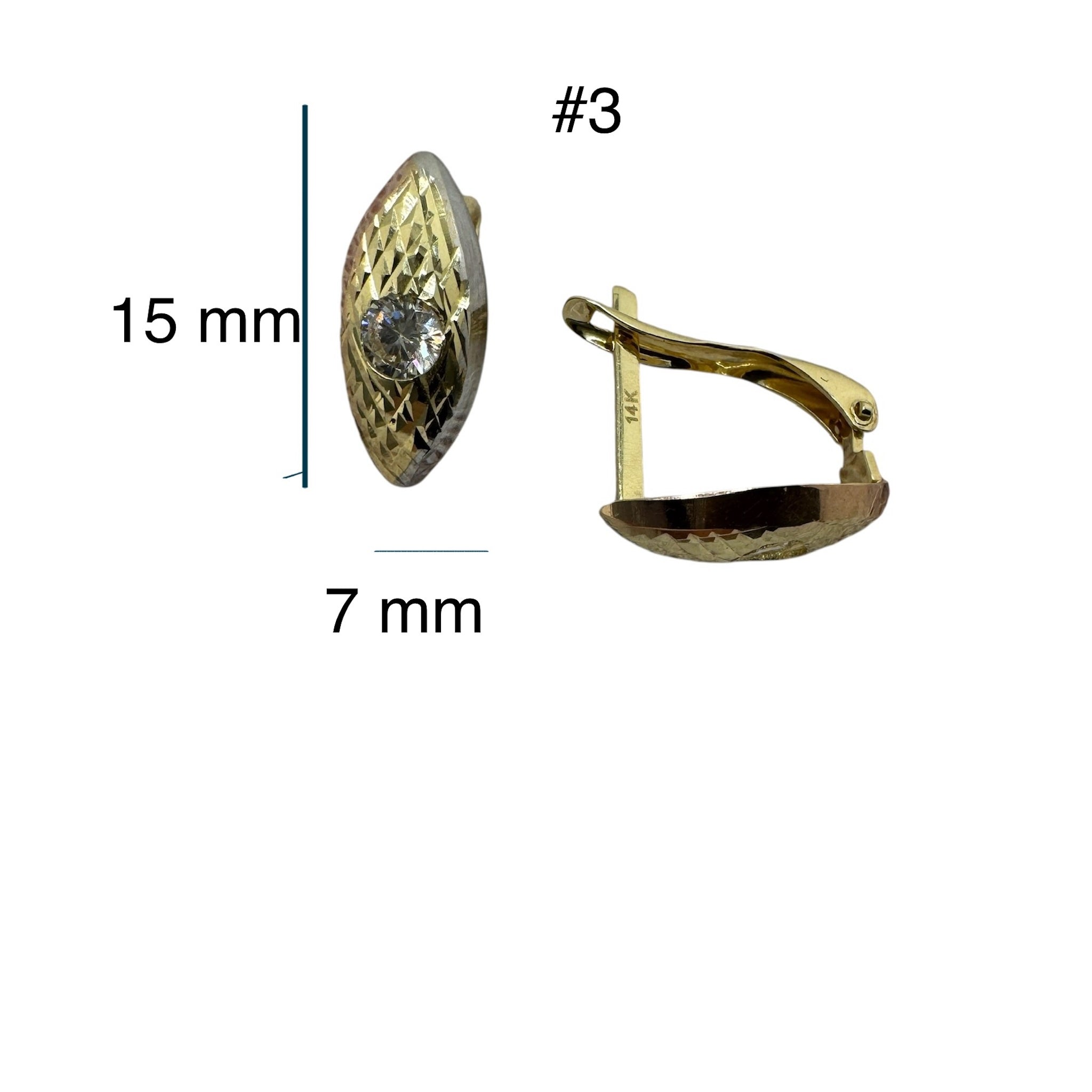 Arete Almendra Diamantada con zirconia cierre catalan Oro 14K, 7x15 mm. TuOro.