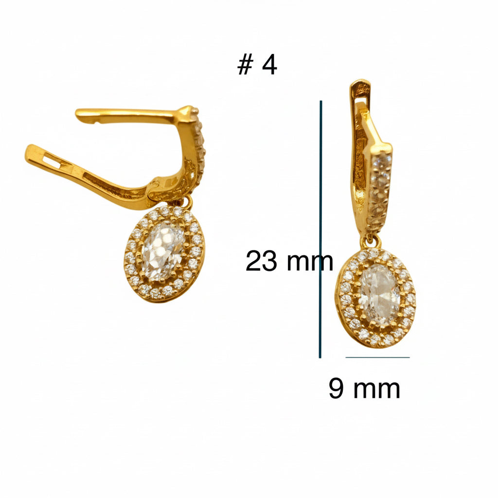 Arete de Alo Ovabalado, con cierre catalan en Oro 14k, mostrando las medidas 9x23 mm. TuOro.