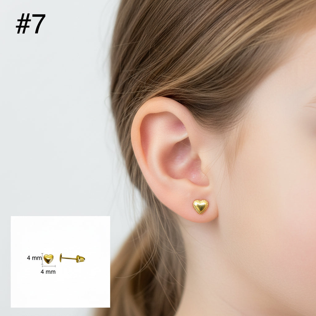 Arete pequeño en forma de corazón liso de 4 mm en oro 14K con cierre de rosca, diseño clásico y delicado ideal para uso diario, TuOro.