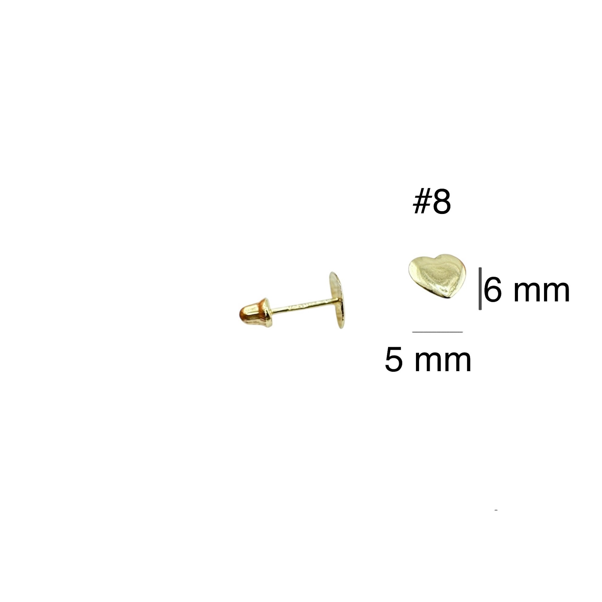 Arete pequeño en forma de corazón liso de 5 mm en oro 14K con cierre de rosca, diseño clásico y delicado ideal para uso diario.
