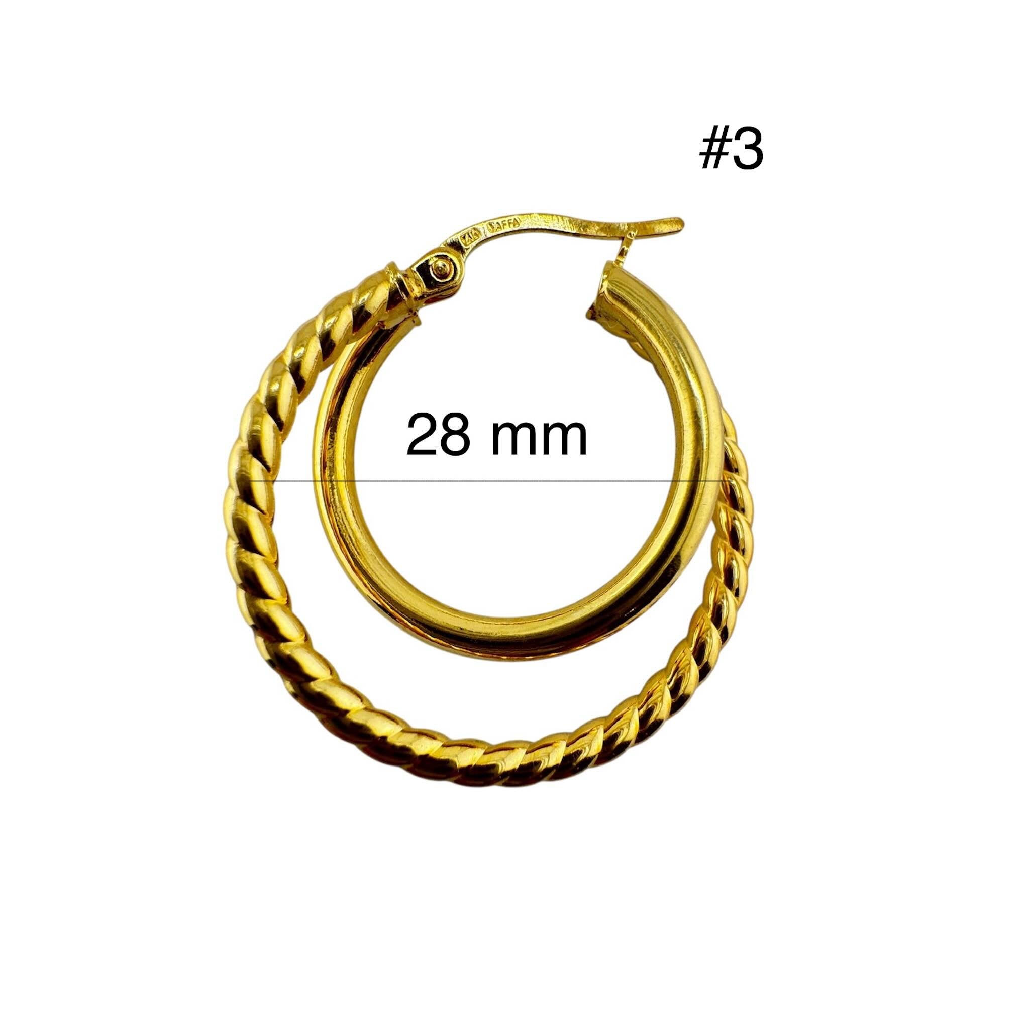 Aretes Argolla Doble Tubo Liso y Torcido en Oro 14K con diámetro aproximado de 28 mm, TuOro