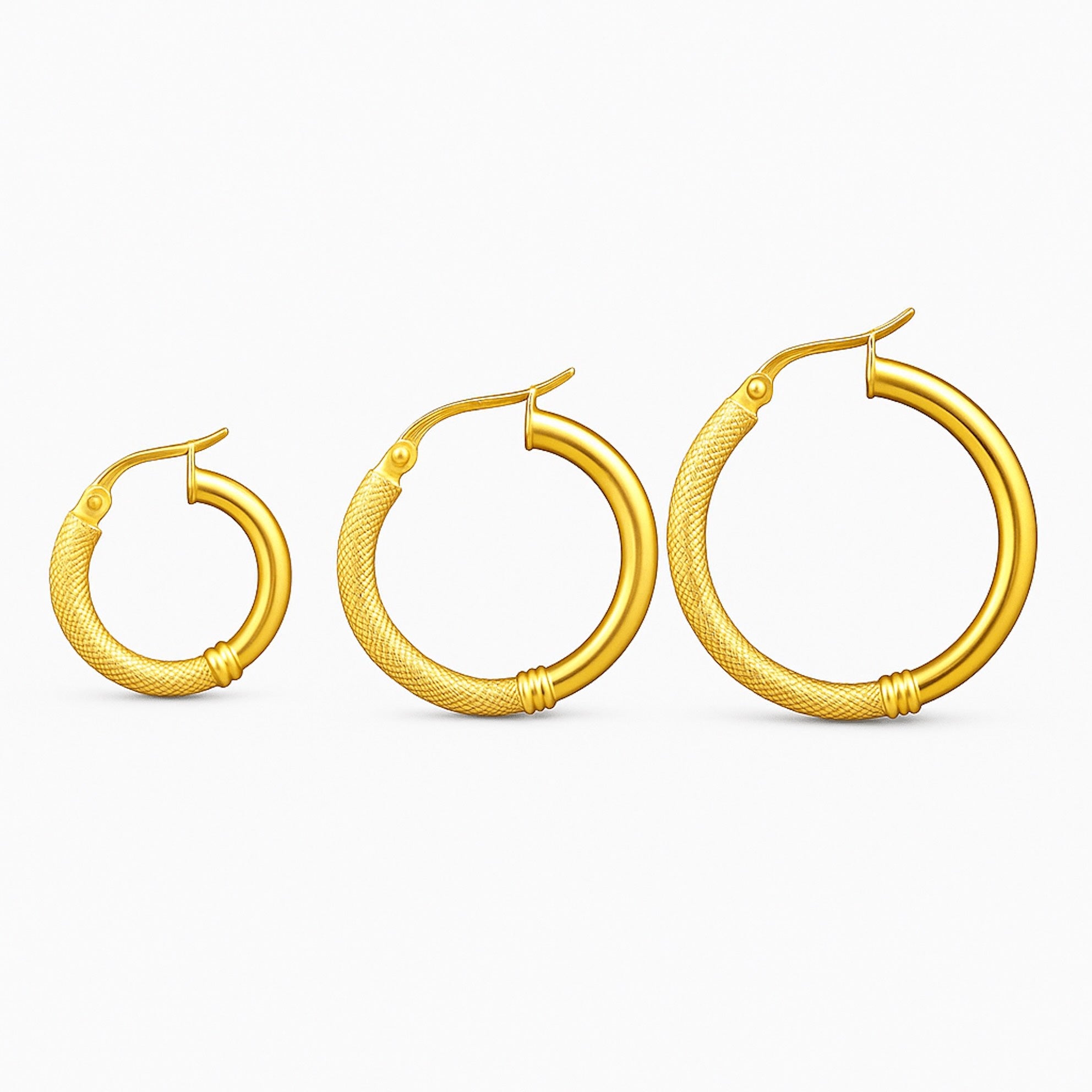 Aretes de aro oro 14K con acabado mixto (liso y satinado) – Grosor 3 mm | - Joyería TuOro