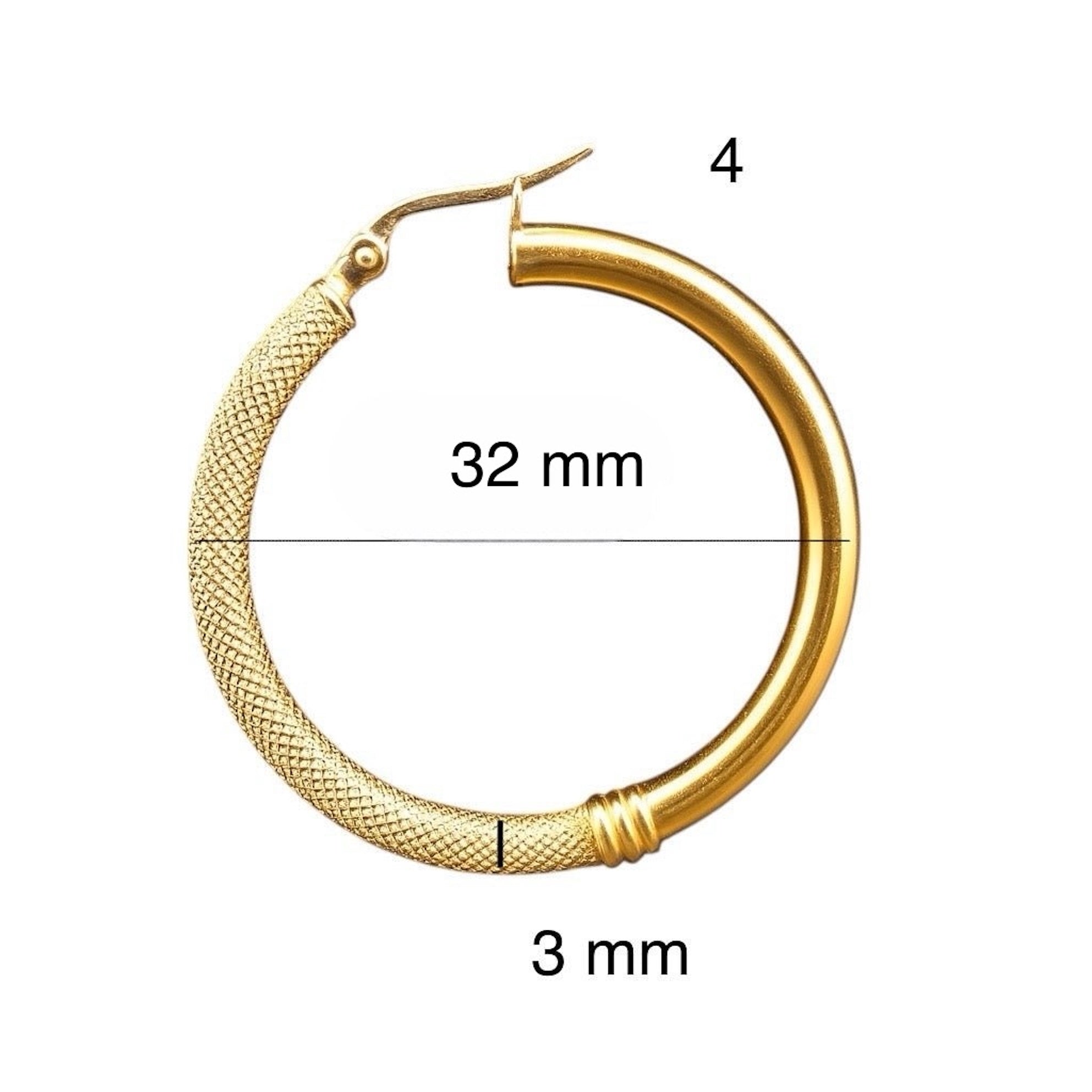 Aretes de aro oro 14K con acabado mixto (liso y satinado) – Grosor 3 mm | - Joyería TuOro