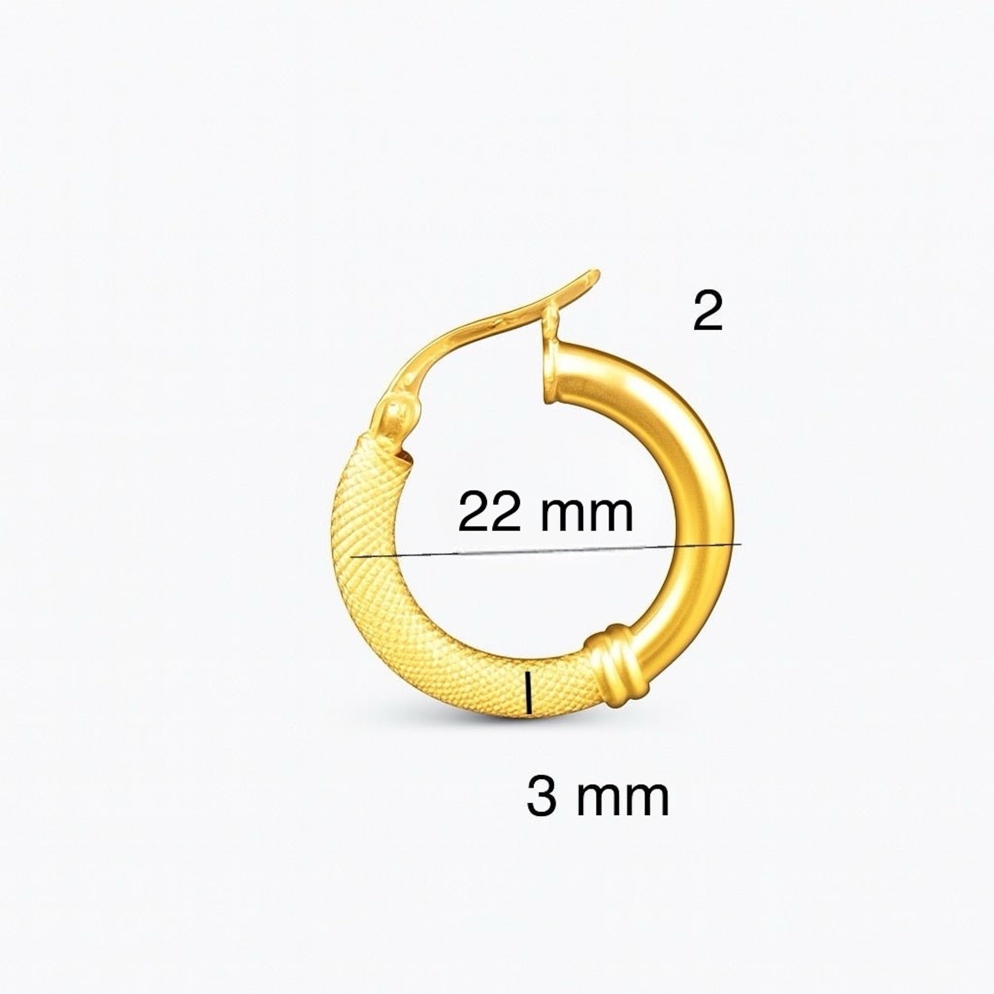 Aretes de aro oro 14K con acabado mixto (liso y satinado) – Grosor 3 mm | - Joyería TuOro