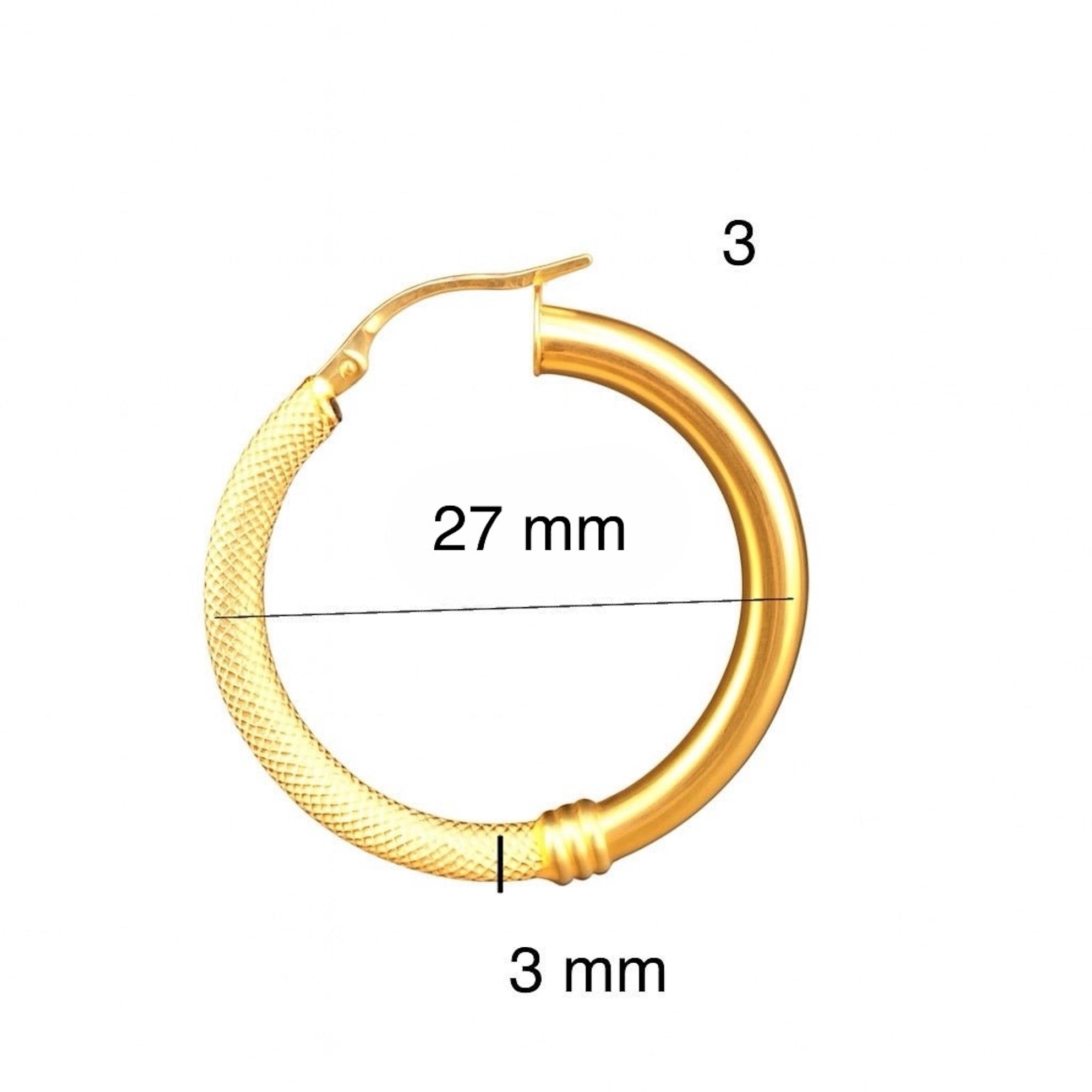 Aretes de aro oro 14K con acabado mixto (liso y satinado) – Grosor 3 mm | - Joyería TuOro