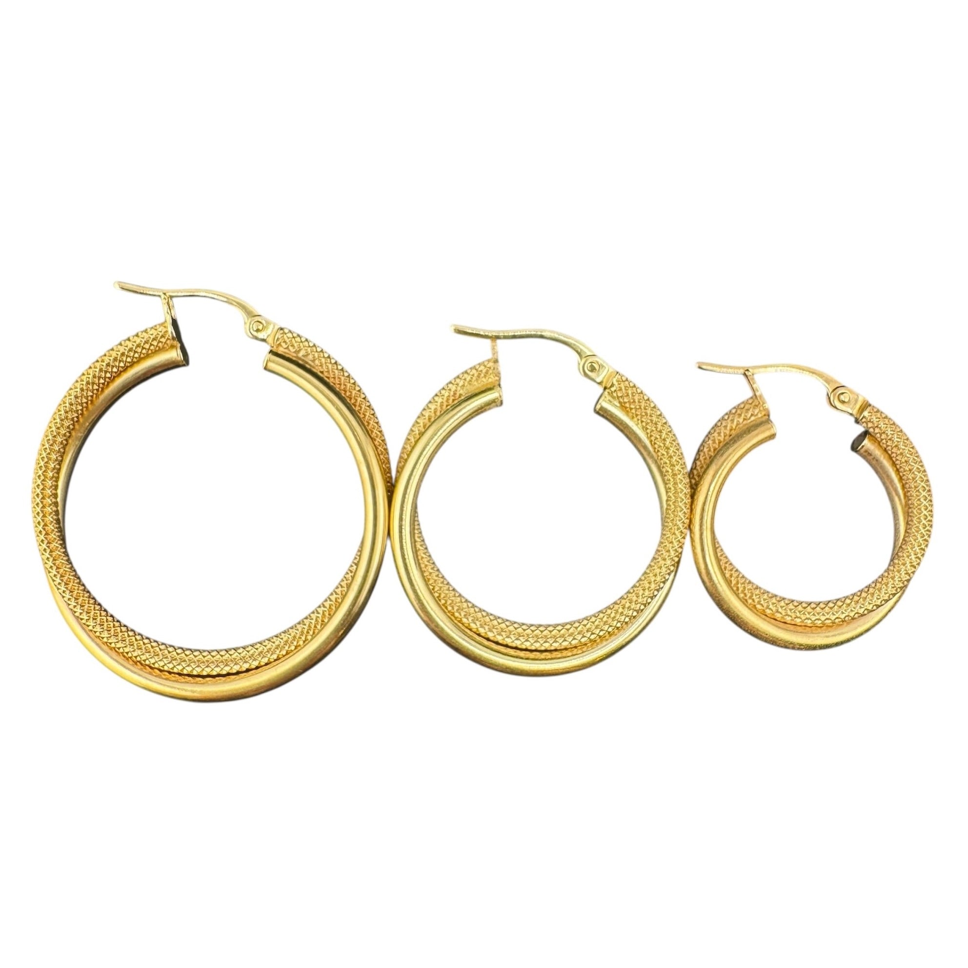 Aretes de oro 14K doble aro con acabado liso y satinado (4 mm) - Joyería TuOro