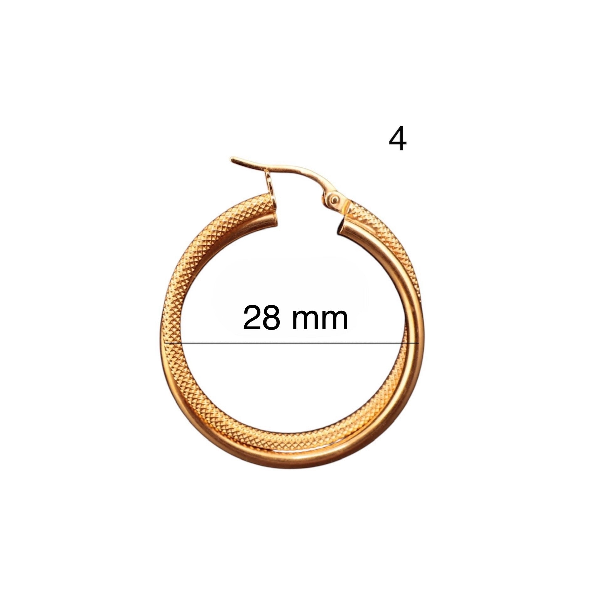 Aretes de oro 14K doble aro con acabado liso y satinado (4 mm) - Joyería TuOro