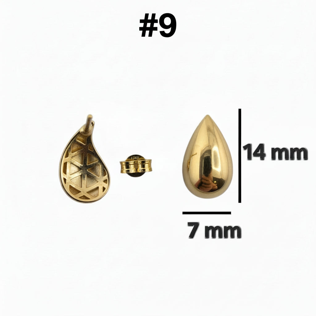 Aretes pequeño tipo gota en Oro 14K de 14 x 7 mm TuOro