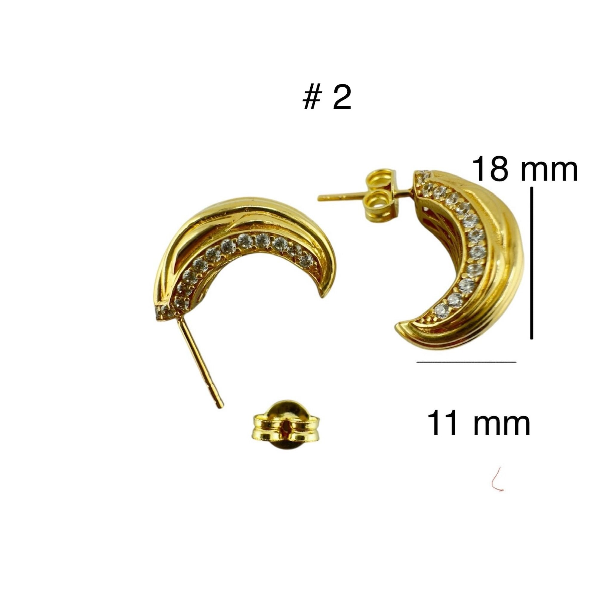 Aretes medianos media luna con zirconias en Oro 14K de 18 x 11 mm TuOro