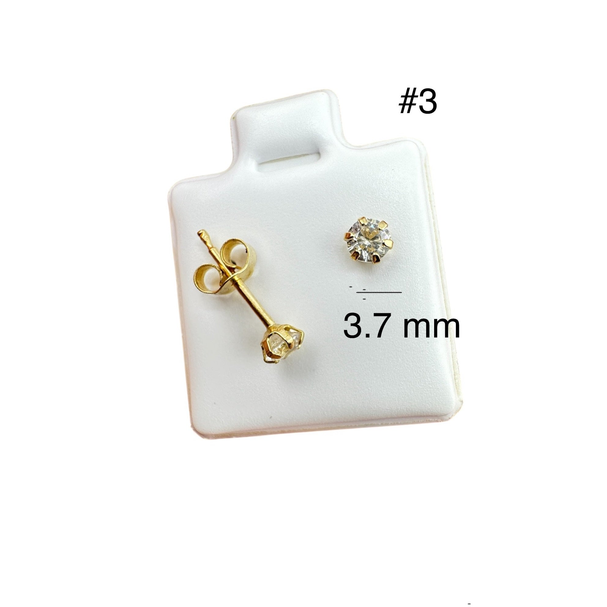 Aretes pequeños de oro 14K con circonia redonda brillante de 3.7 mm, diseño clásico con cierre mariposa para uso diario o regalo