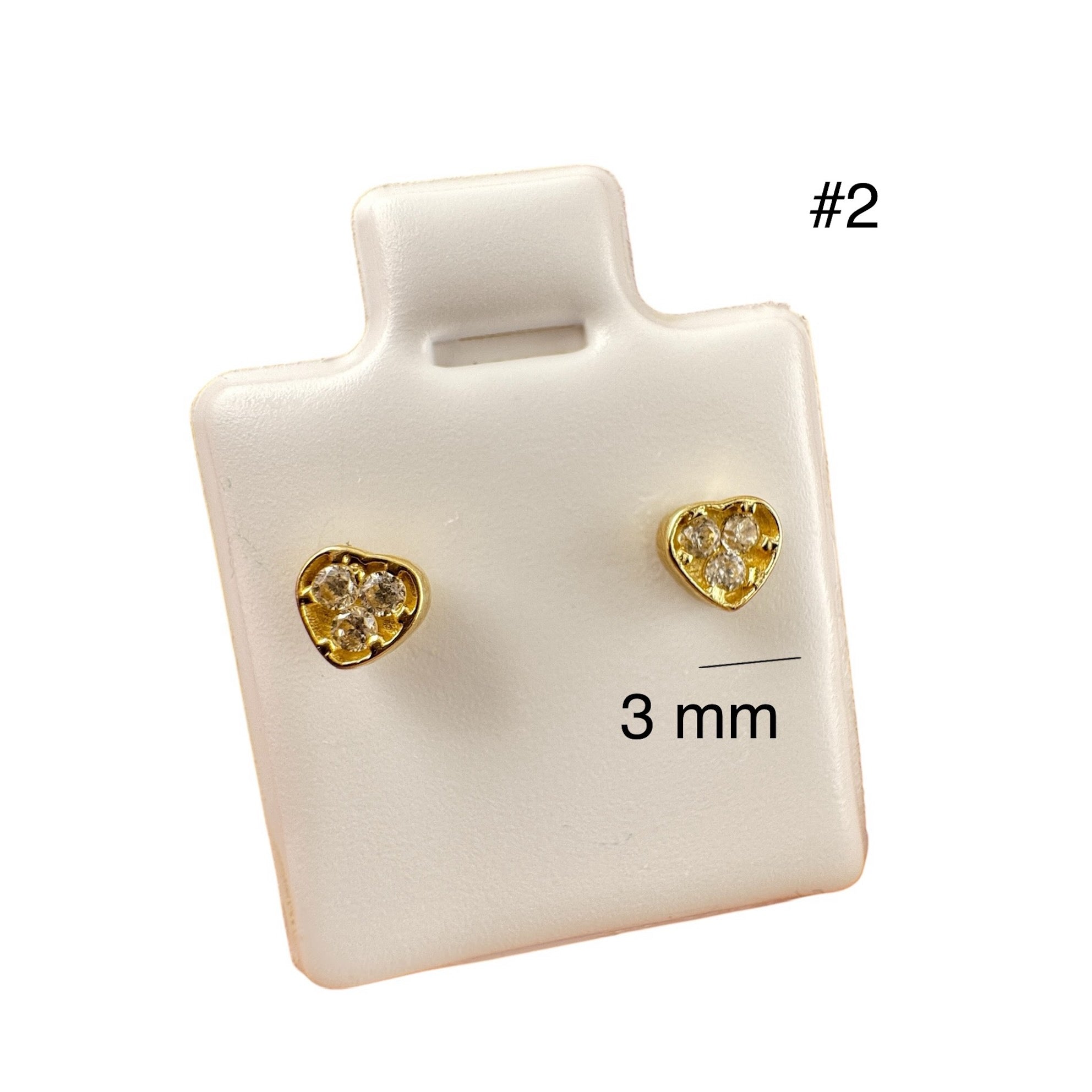 Aretes pequeños de oro 14K en forma de corazón con zirconias brillantes, medida 3 mm, joya delicada para uso diario o regalo especial