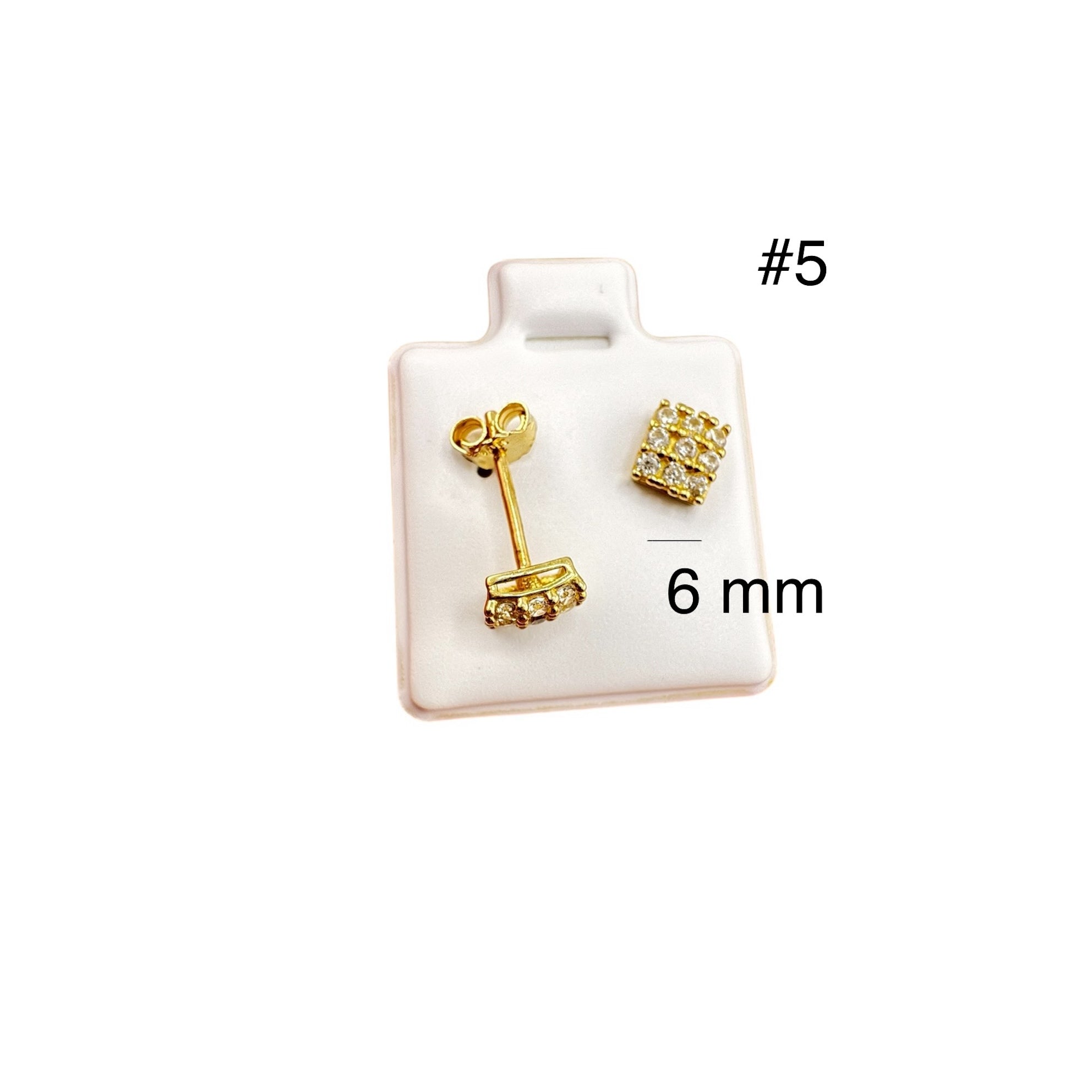 Aretes pequeños de oro 14K con diseño cuadrado y circonias brillantes de 6 mm, cierre mariposa, joyería fina para uso diario o regalo